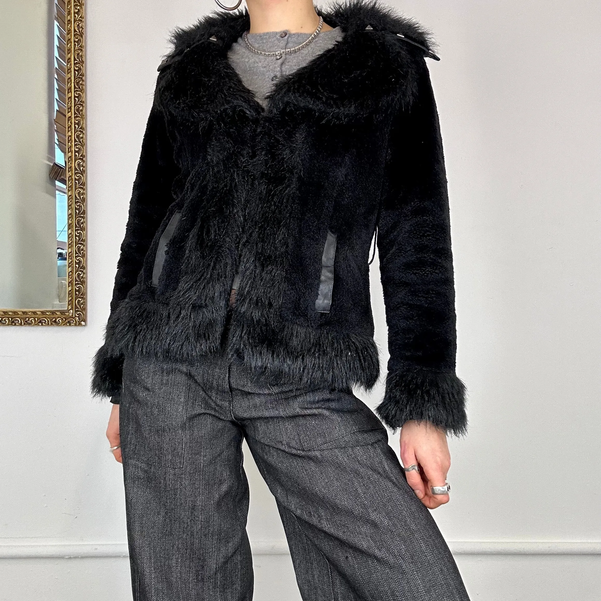 00’s fur cropped afghan jacket