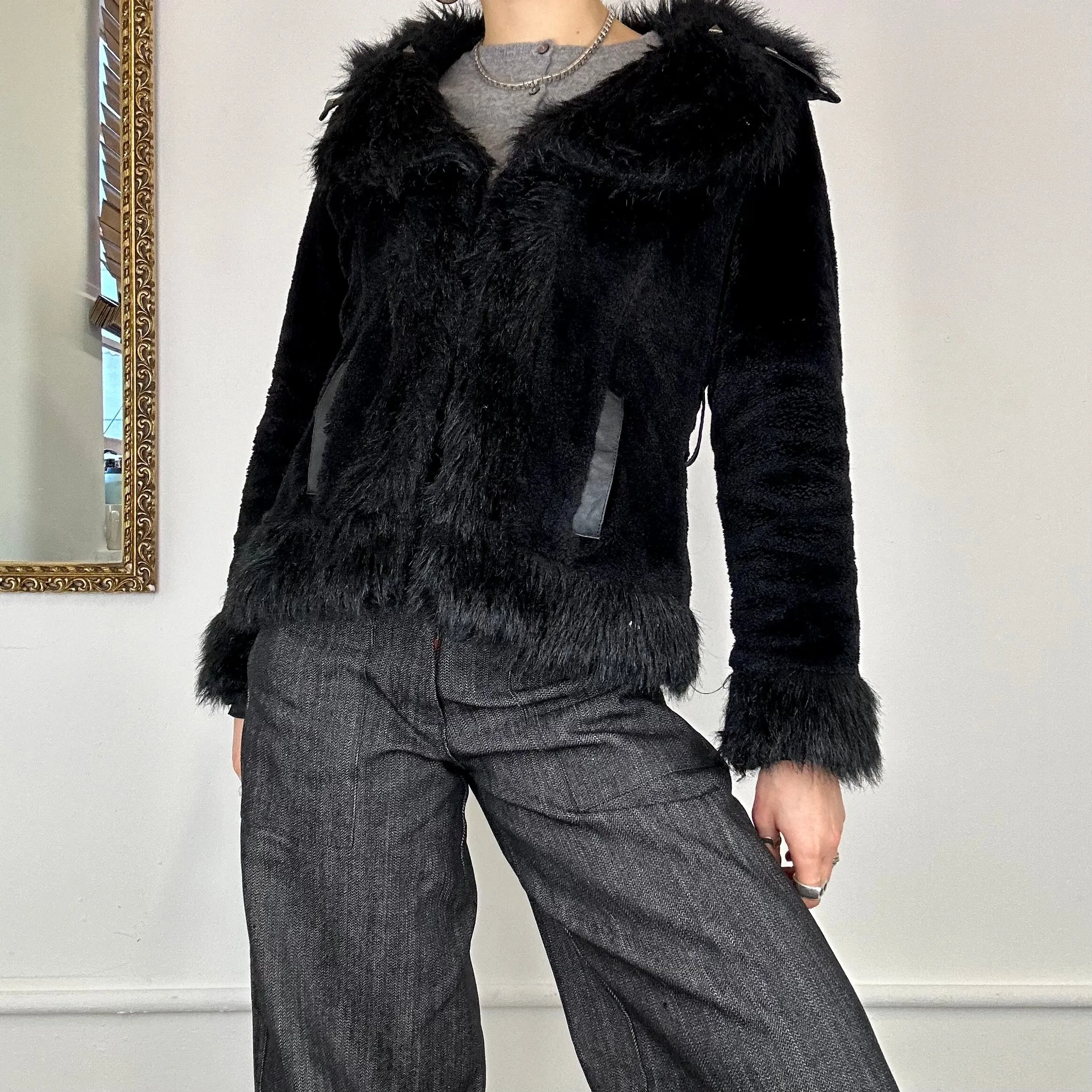 00’s fur cropped afghan jacket