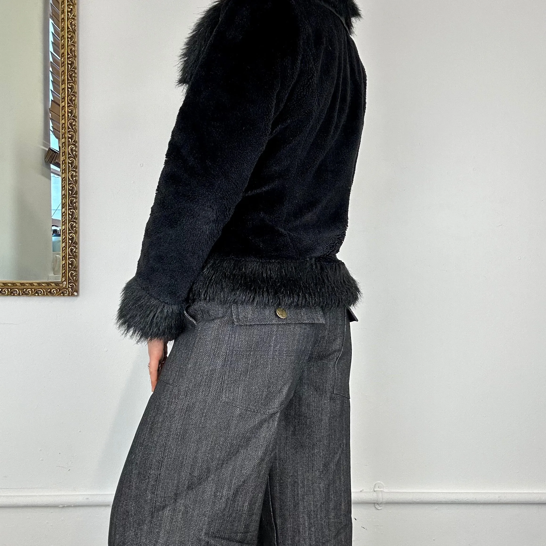 00’s fur cropped afghan jacket