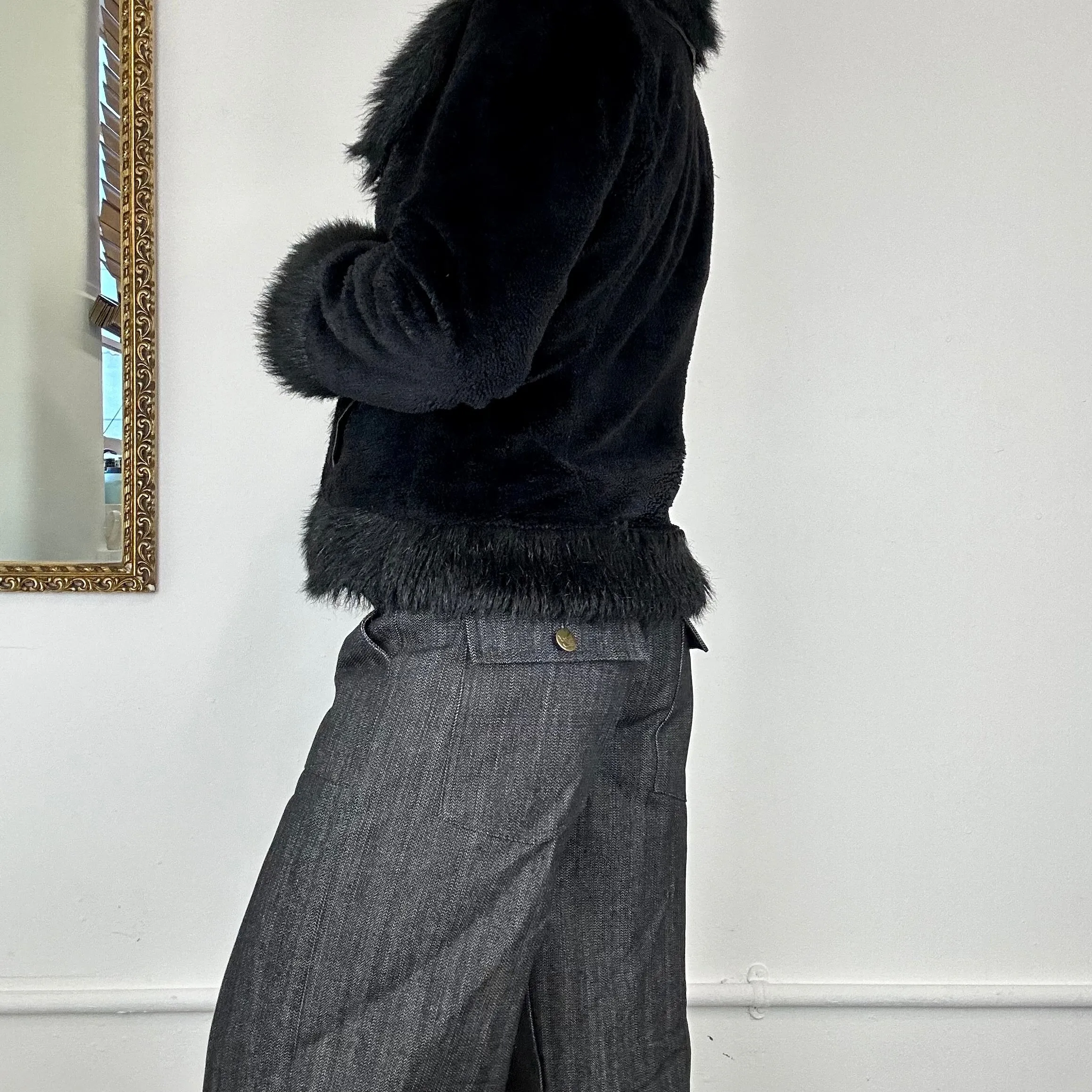 00’s fur cropped afghan jacket