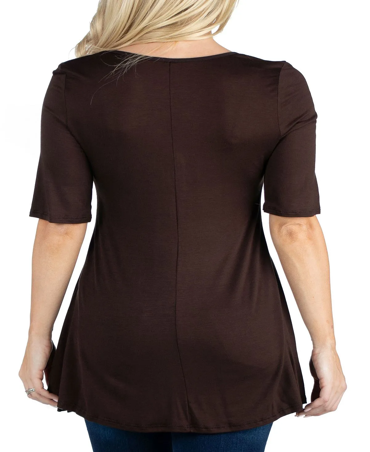 24seven Comfort Apparel Women's Elbow Sleeve Tunic Top, Brown