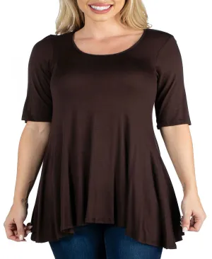 24seven Comfort Apparel Women's Elbow Sleeve Tunic Top, Brown