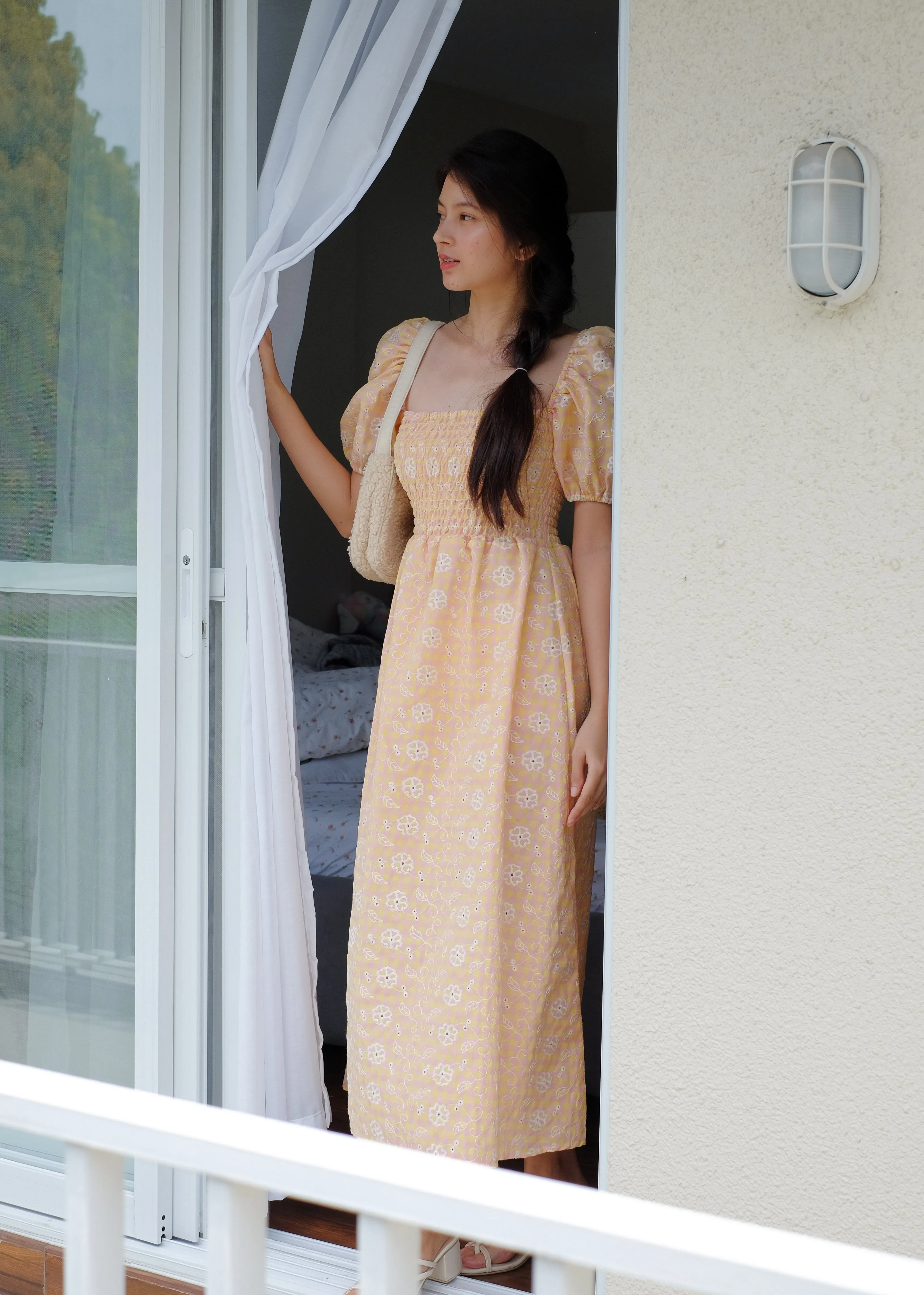 Alison Maxi Dress - yellow peach eyelet
