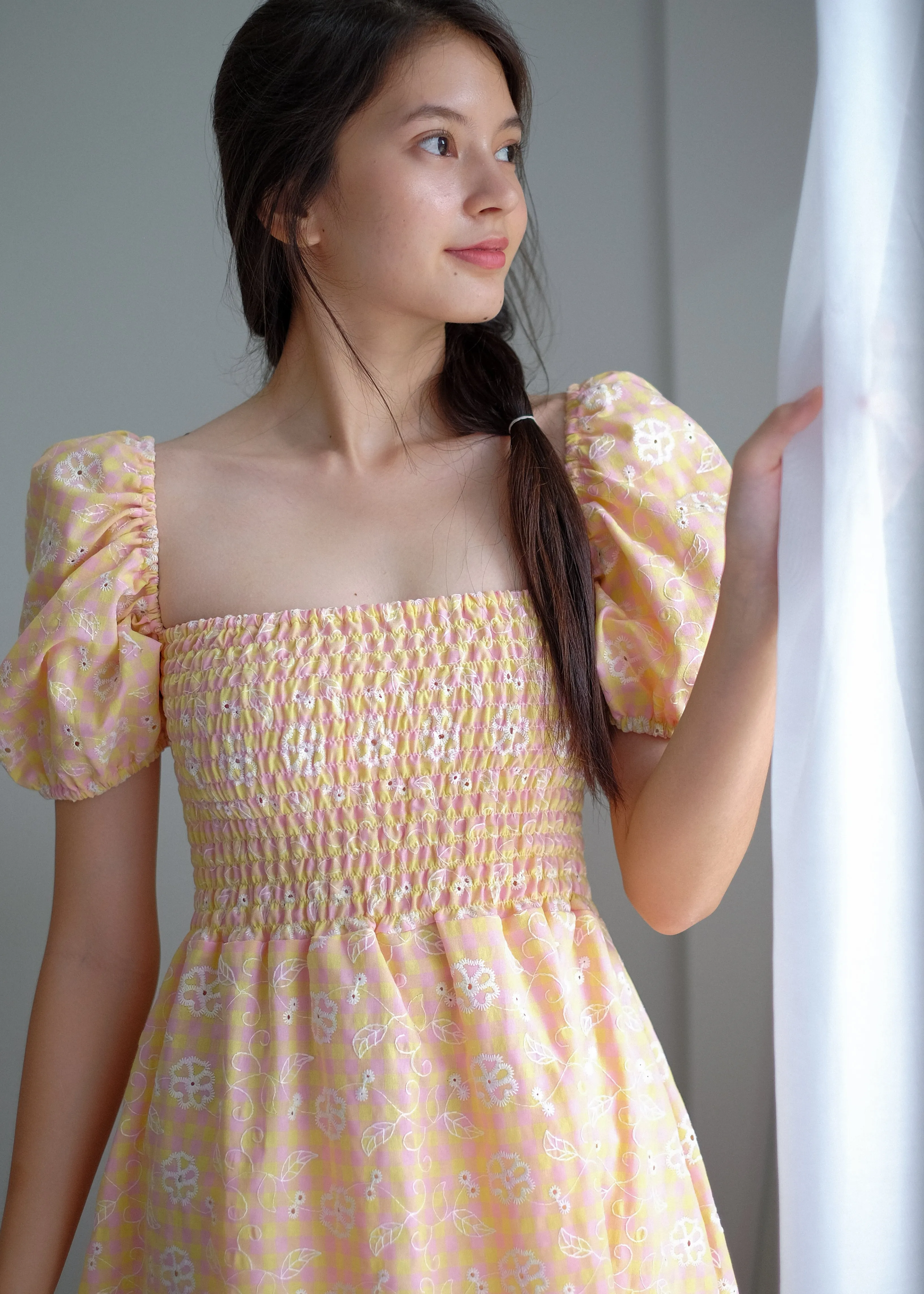 Alison Maxi Dress - yellow peach eyelet