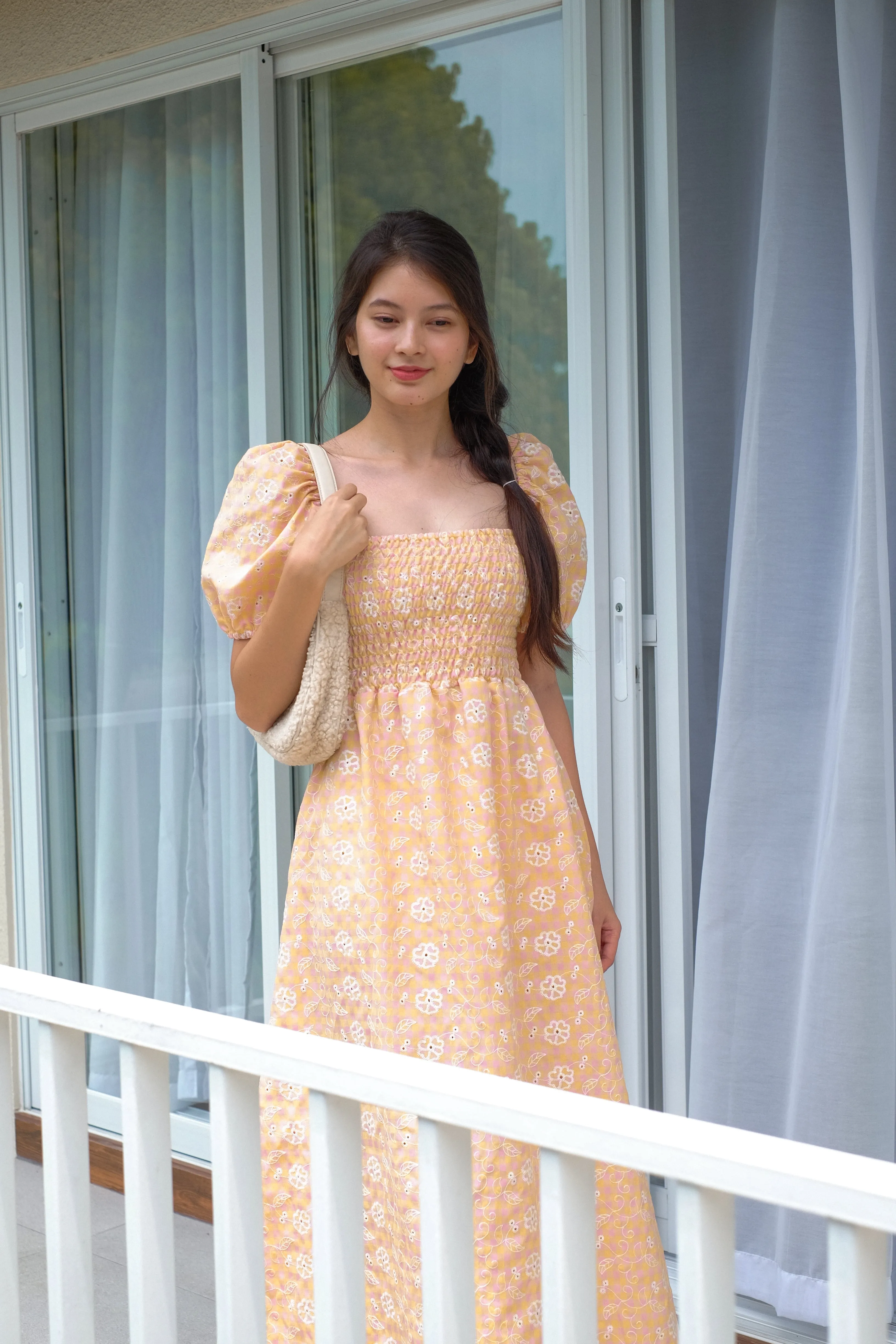 Alison Maxi Dress - yellow peach eyelet