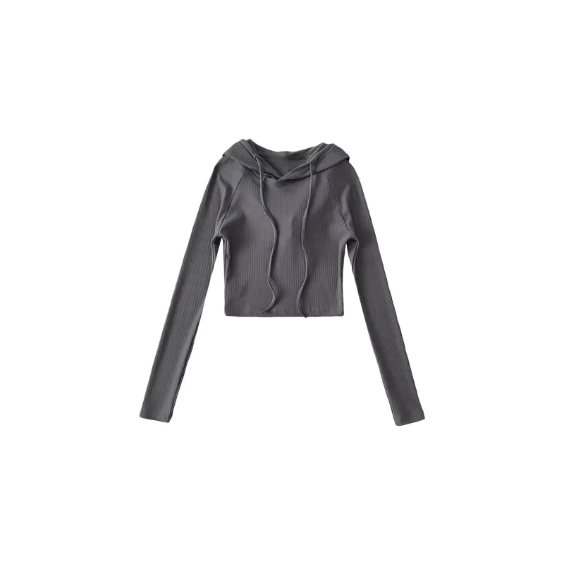 Aliya Ribbed Hooded Long Sleeve Cropped Top