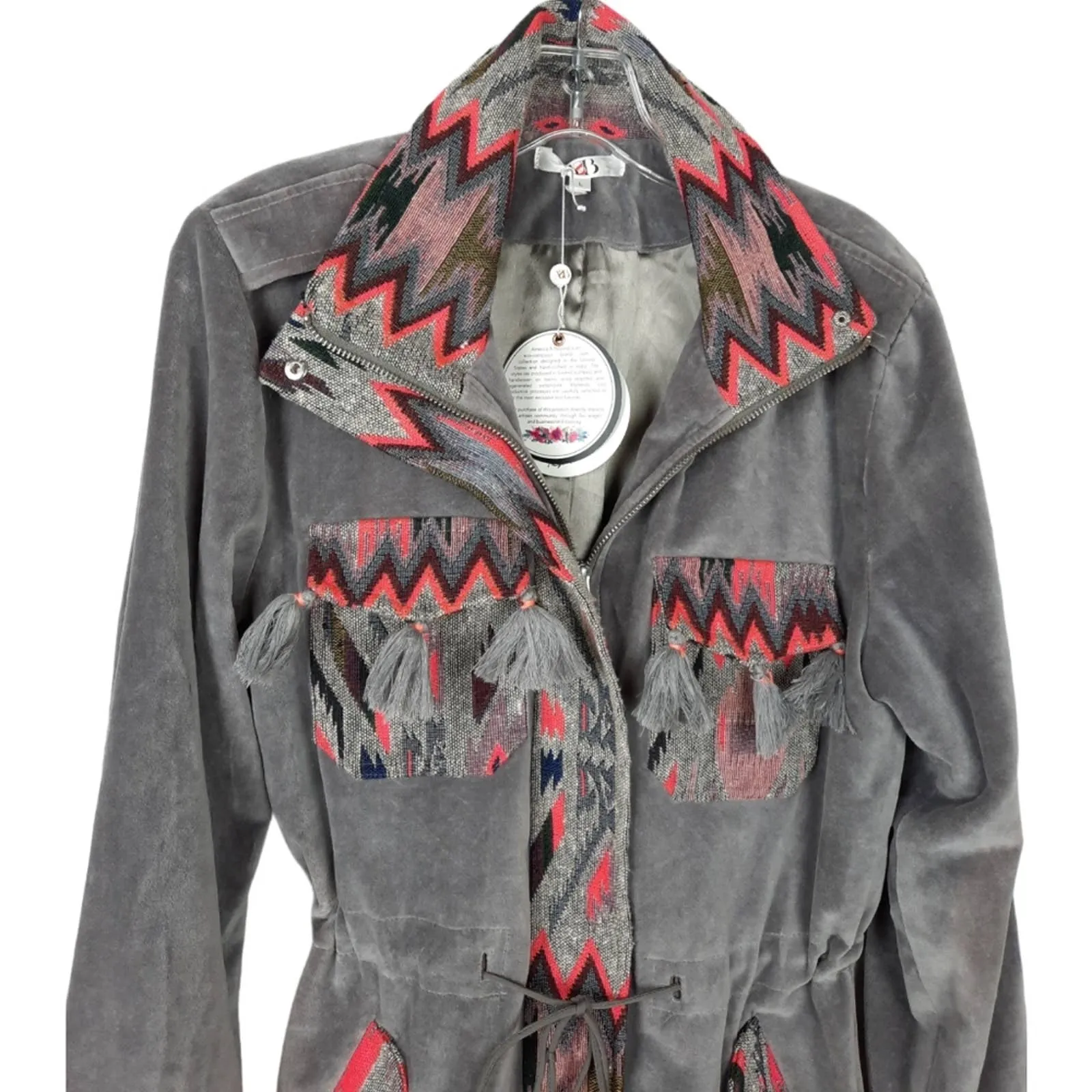 America & Beyond Embroidered Suede Jacket