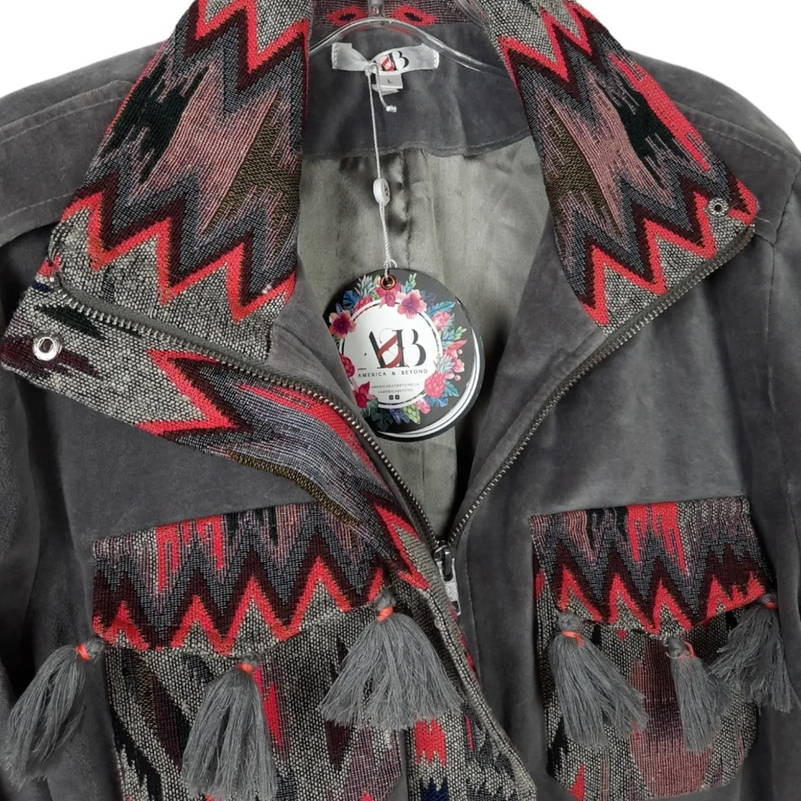 America & Beyond Embroidered Suede Jacket