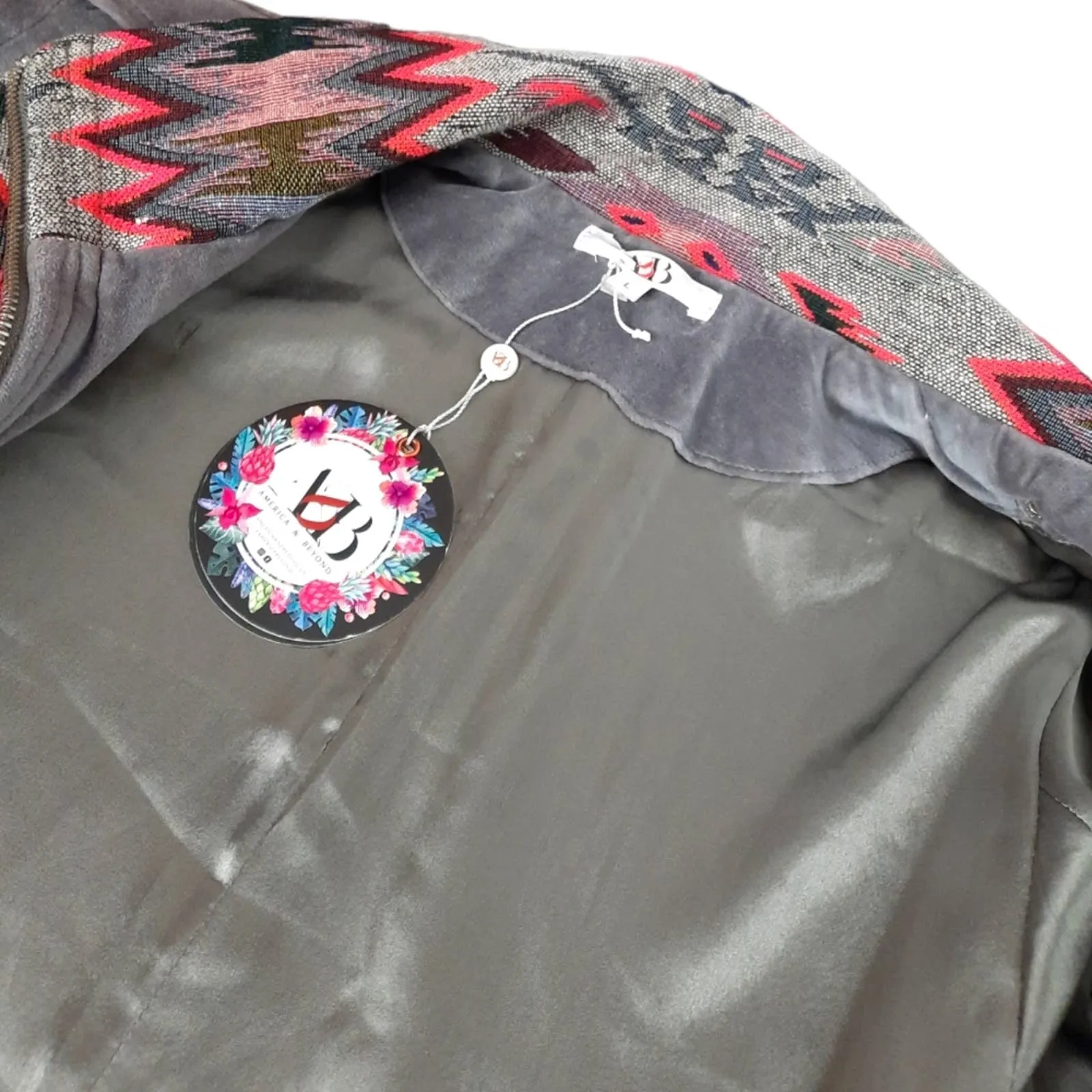 America & Beyond Embroidered Suede Jacket