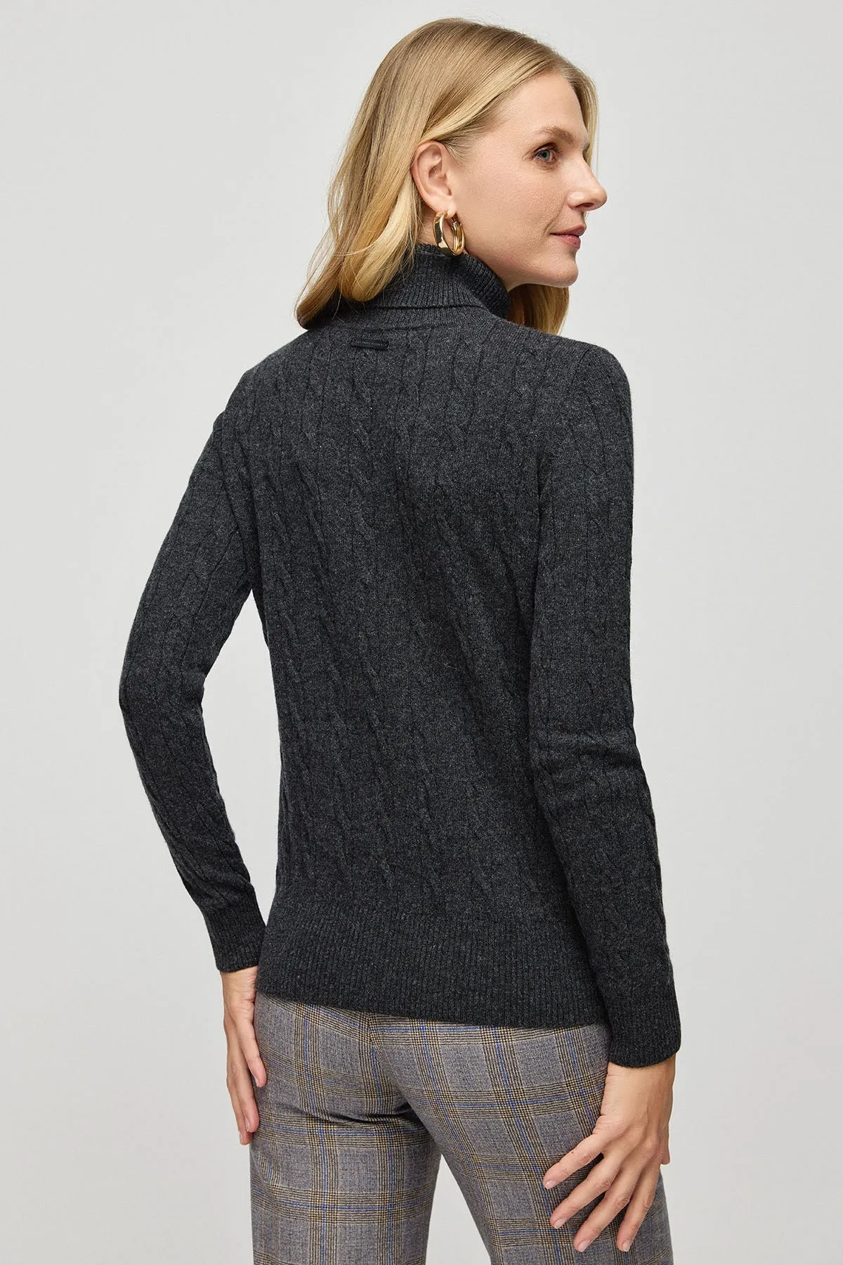 Anthracite Australian Wool and Cashmere Amelia Braided Turtleneck Women's Sweater
