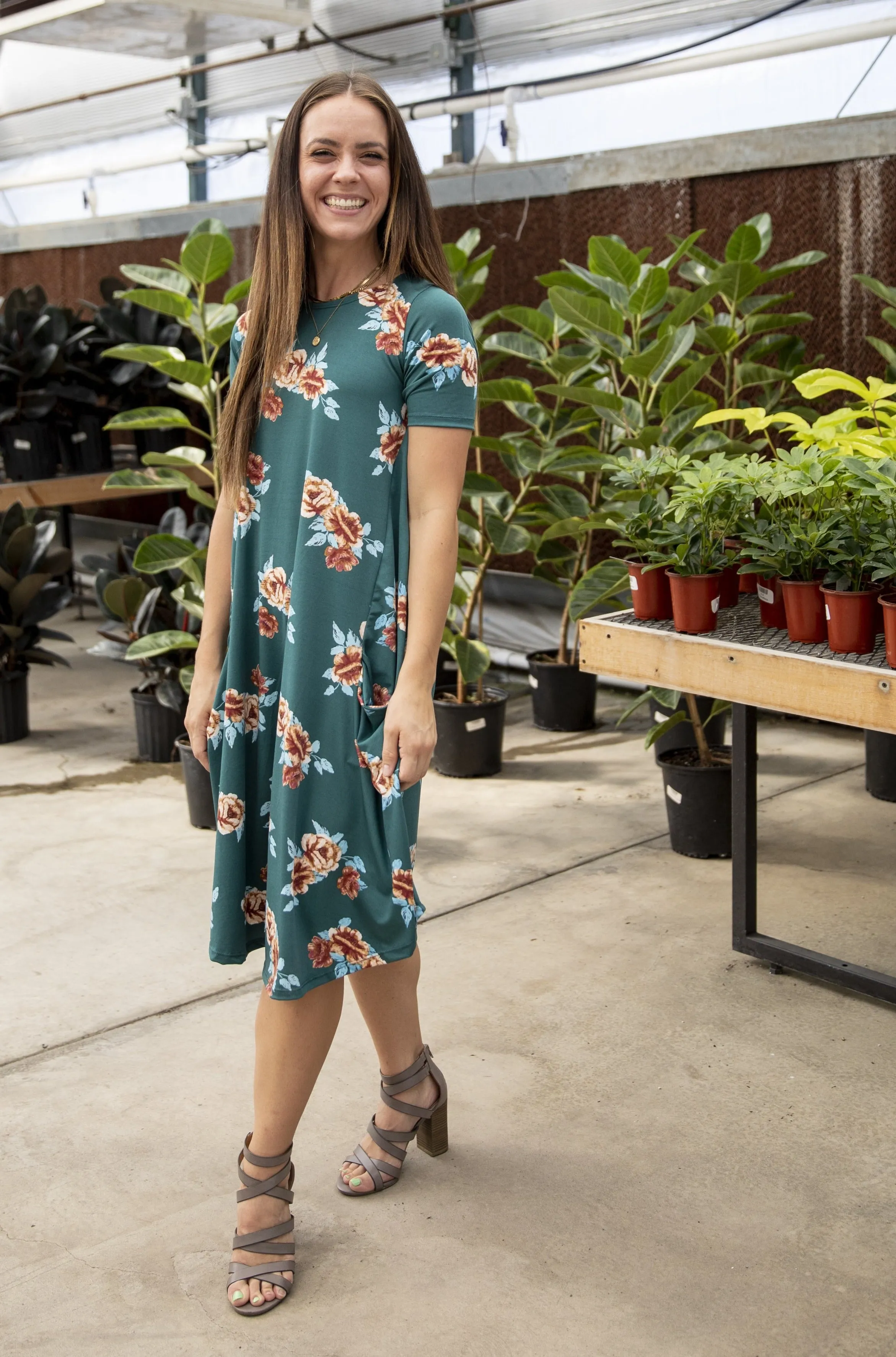 April Dress Teal & Tan Floral