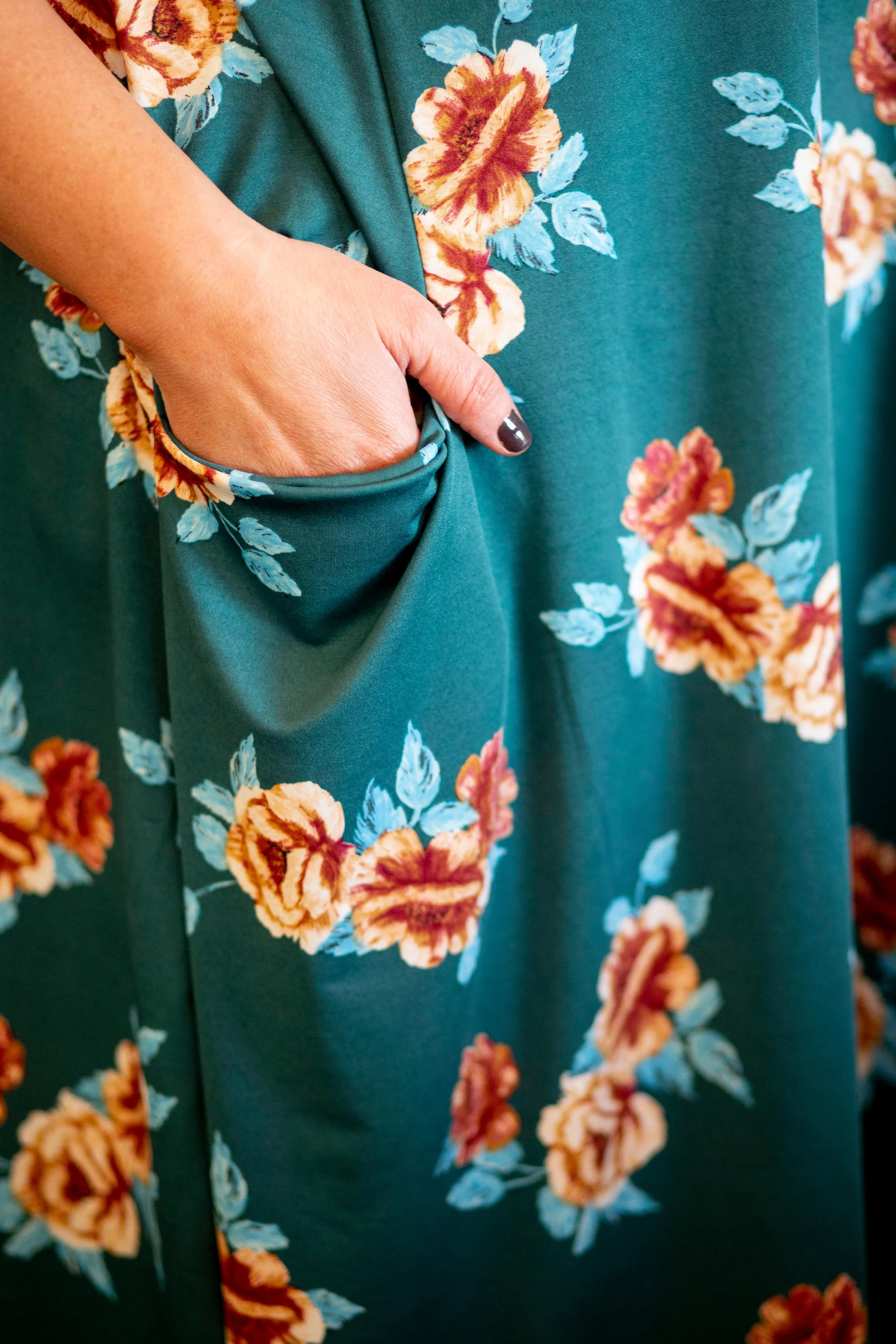 April Dress Teal & Tan Floral
