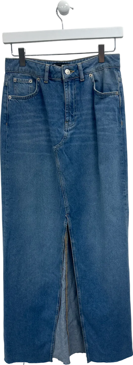 ASOS Blue Denim Maxi Split Front Skirt In Indigo UK 6