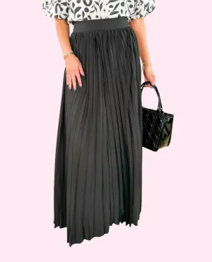 Avery Black Pleated Maxi Skirt