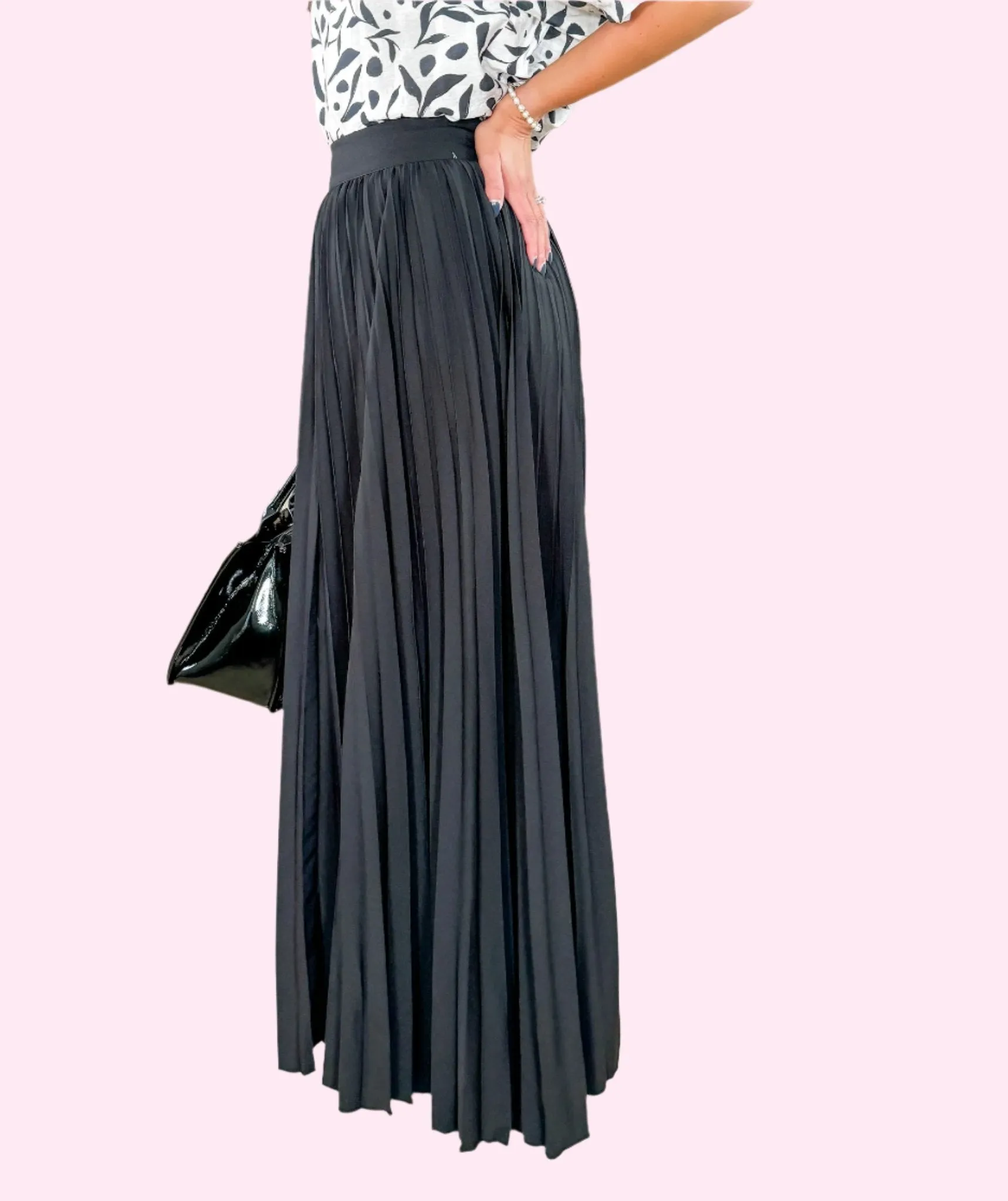 Avery Black Pleated Maxi Skirt