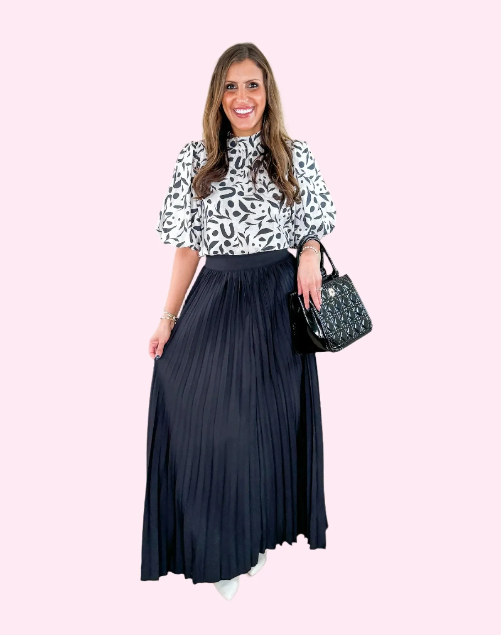 Avery Black Pleated Maxi Skirt