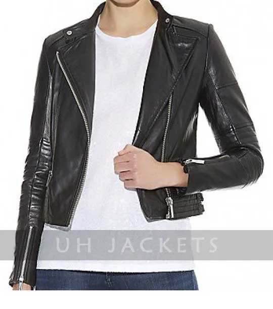 Black Cropped Leather Jacket For Women