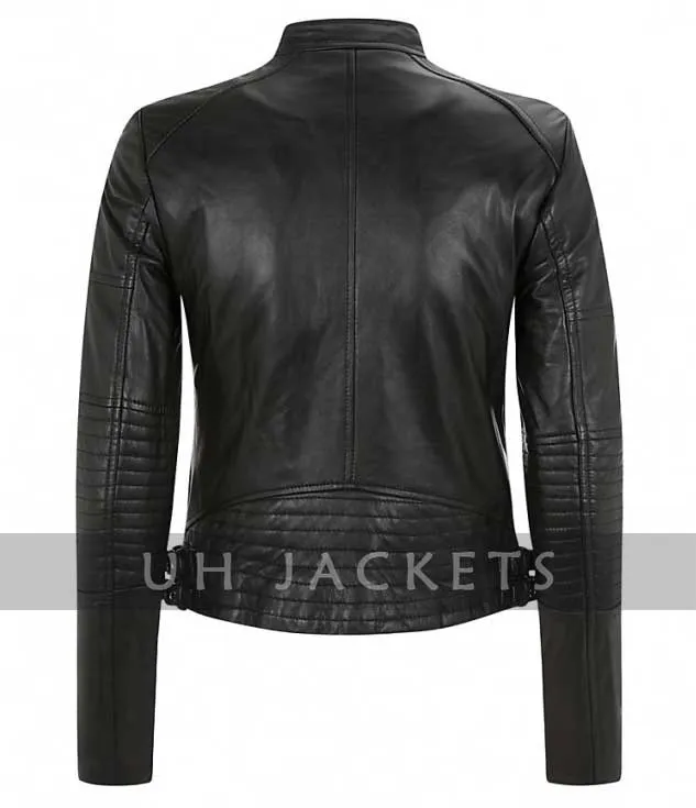 Black Cropped Leather Jacket For Women
