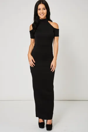 Black Maxi Bodycon Cold Shoulder Dress