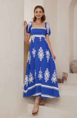 Blue Nero Bella Maxi - Puff Sleeves