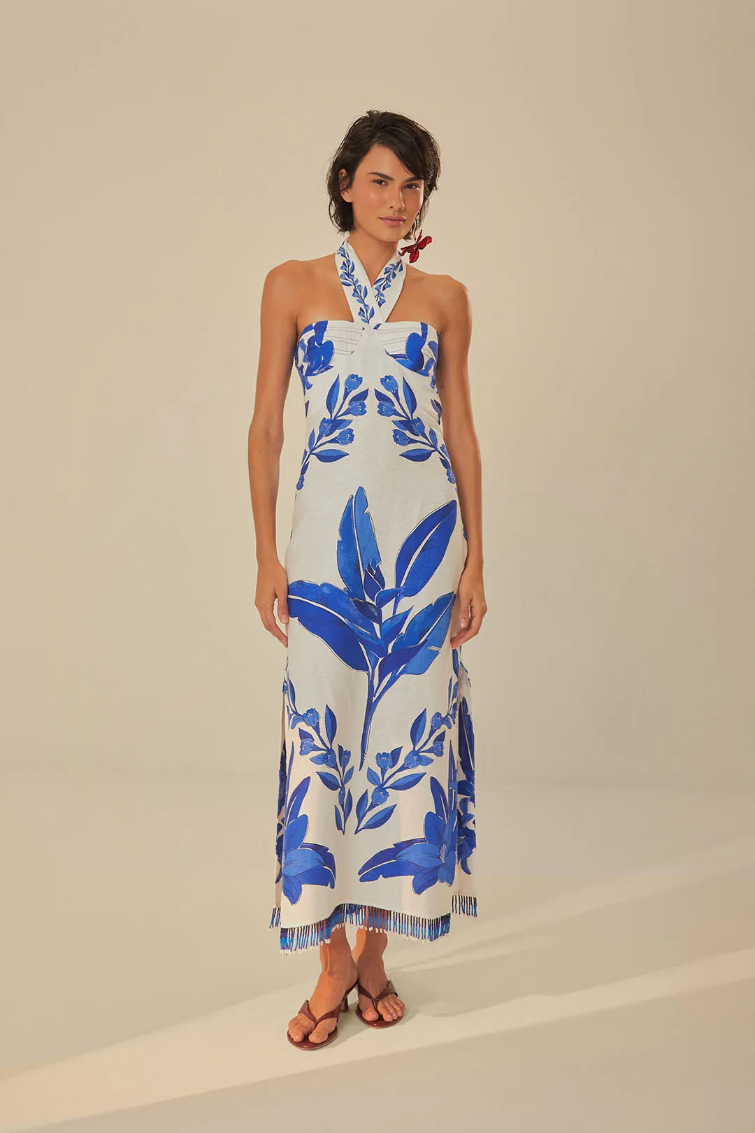 Blue Yard Off-White Sleeveless Maxi Dress
