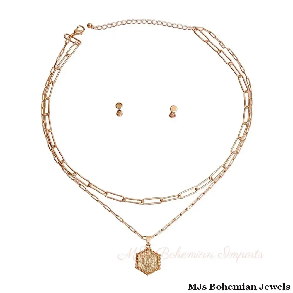 C Hexagon Initial Charm Necklace