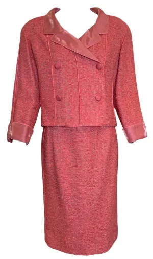 Chanel 1999 Pink Nubby Lightweight Double-Breasted Skirt Suit