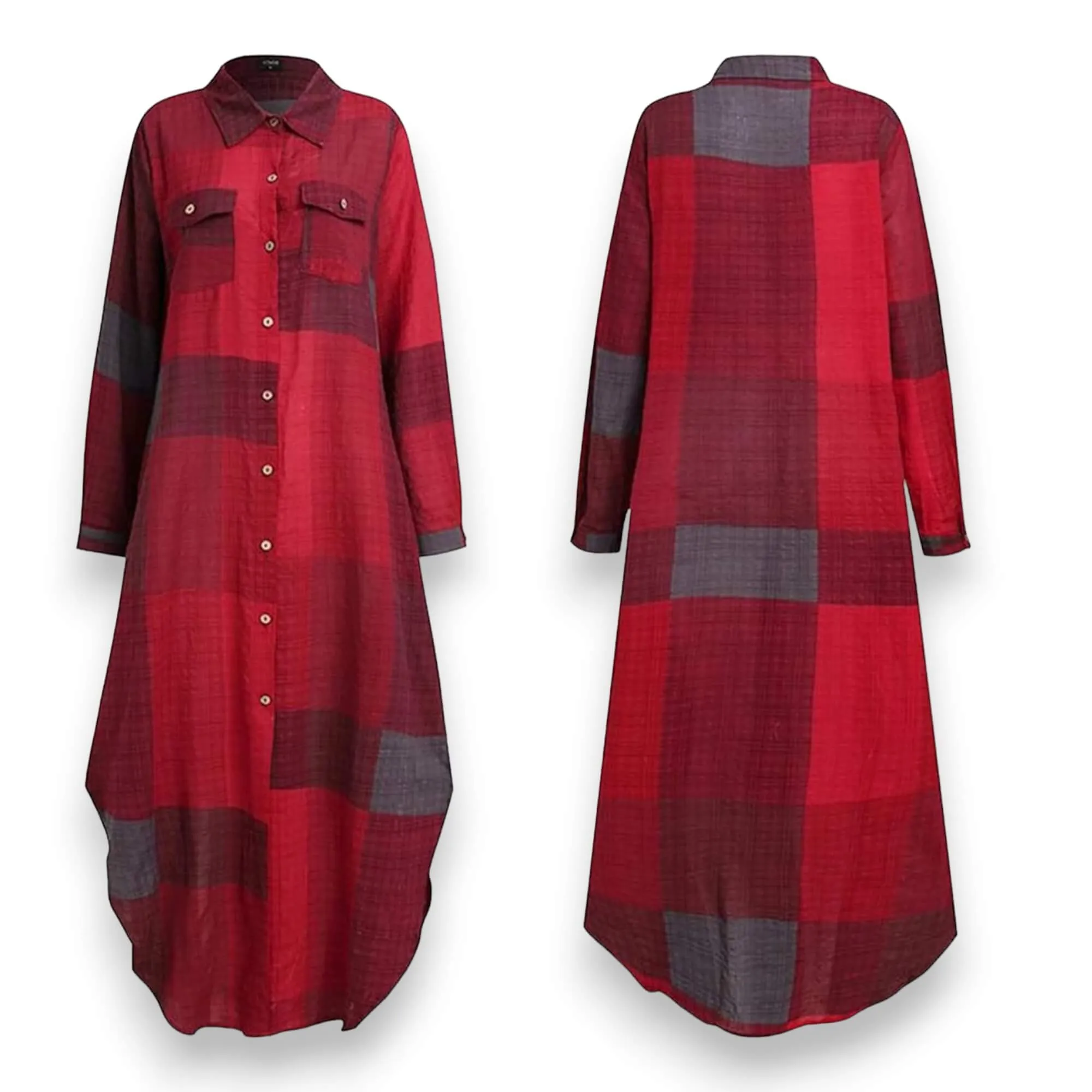 Checkered Button Down Maxi Shirt Dress