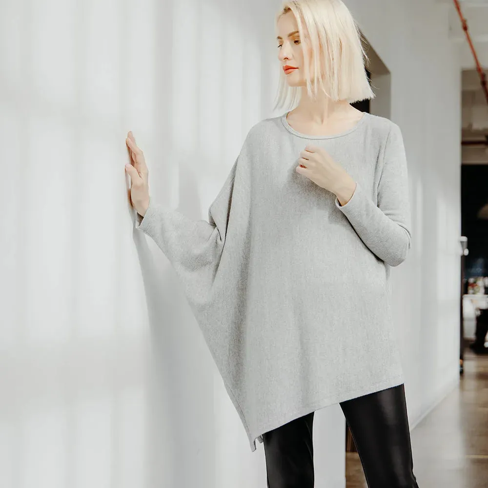 CLARA SUNWOO TU115W Cashmere-Like Knit - Poncho Sleeve Sweater Tunic