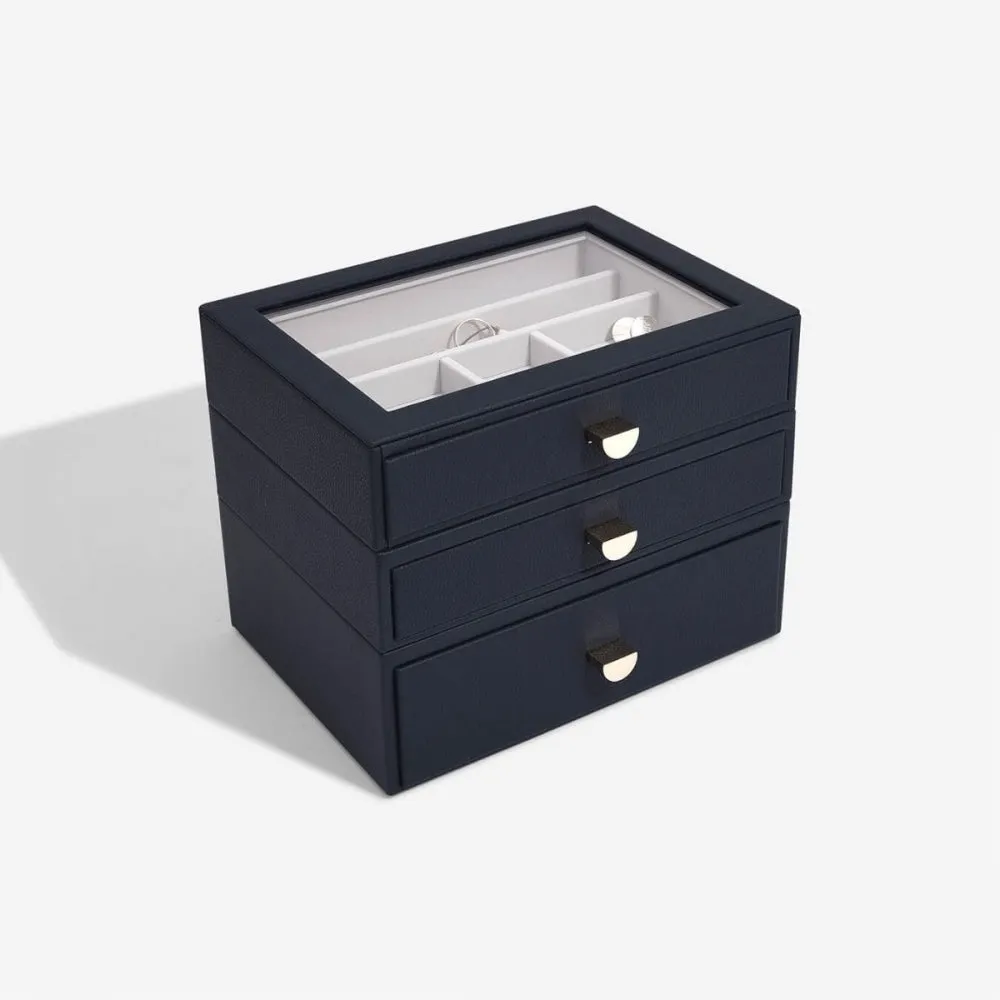 Classic 3 Drawer Jewellery Box - Pebble Navy - 75890