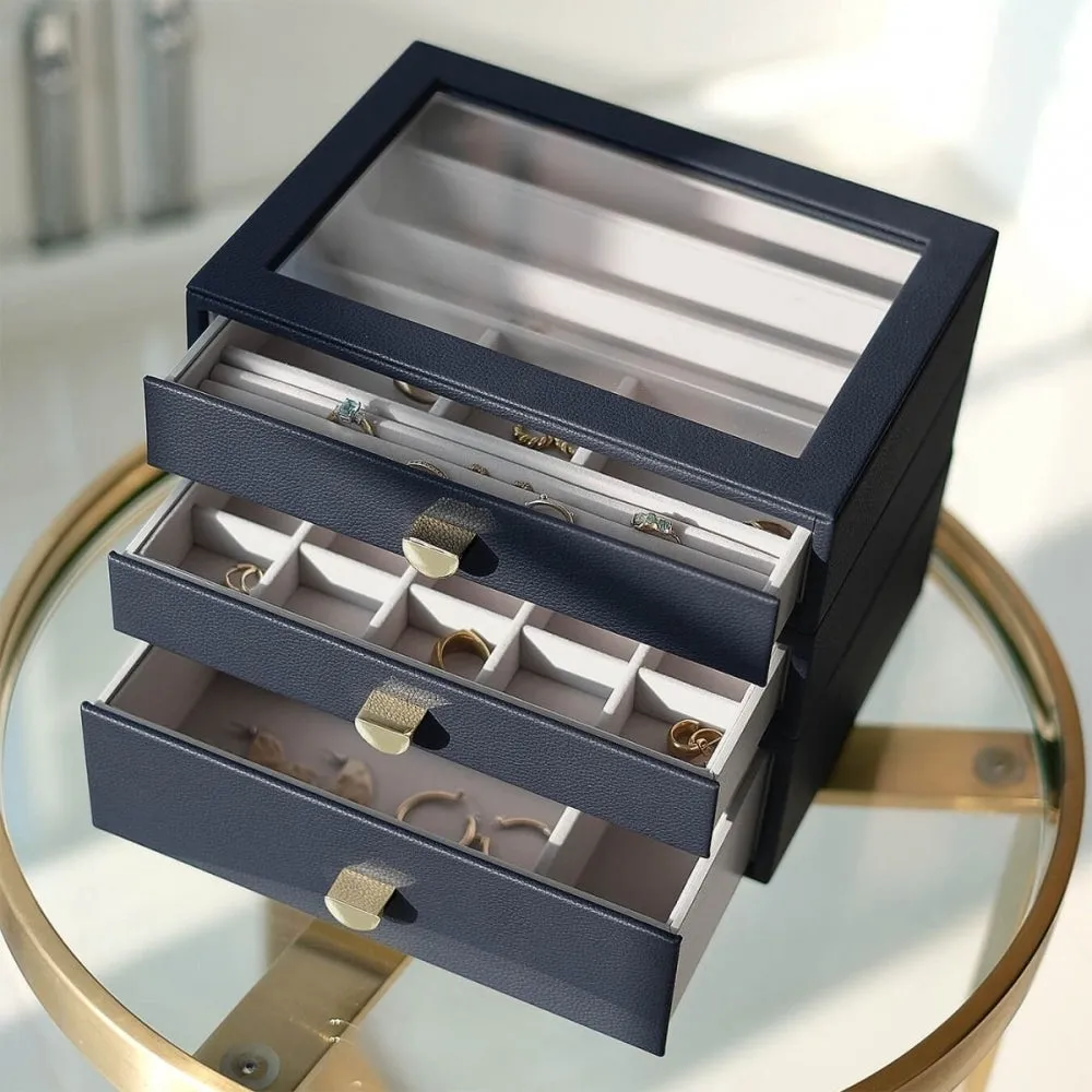 Classic 3 Drawer Jewellery Box - Pebble Navy - 75890