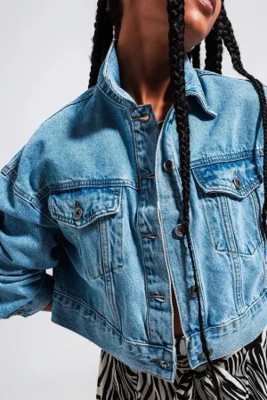 Cropped 90S Denim Jacket In Mid Wash