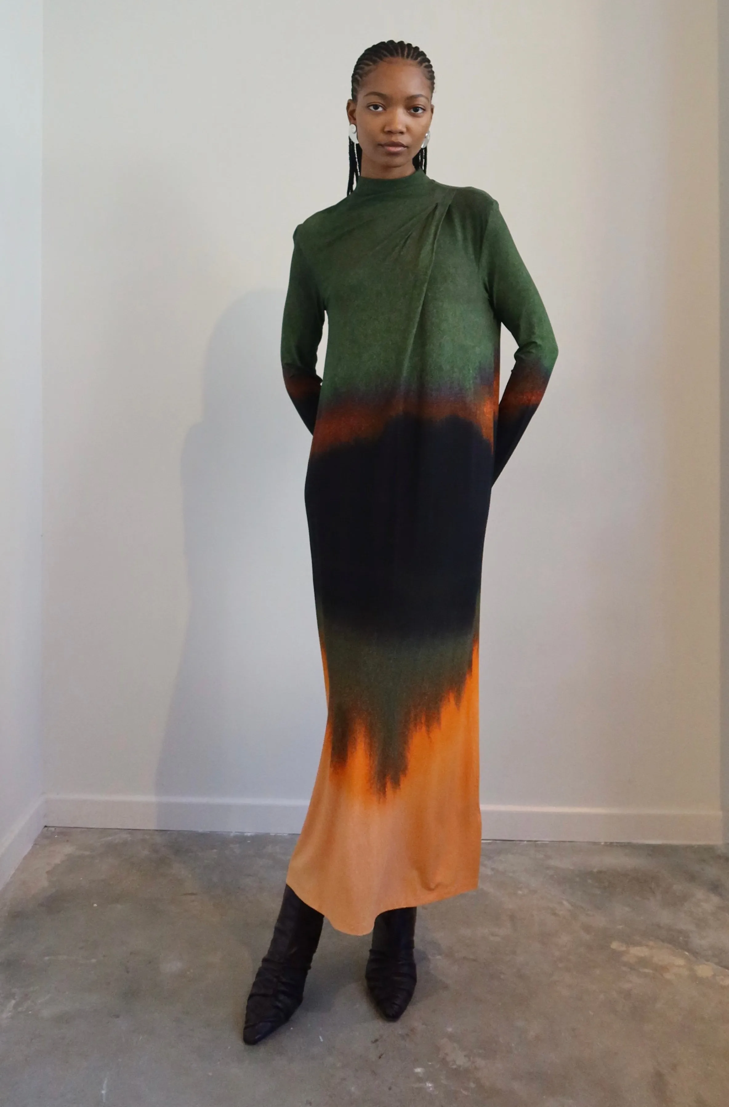 Deshika Jersey Drape Collar Maxi Dress