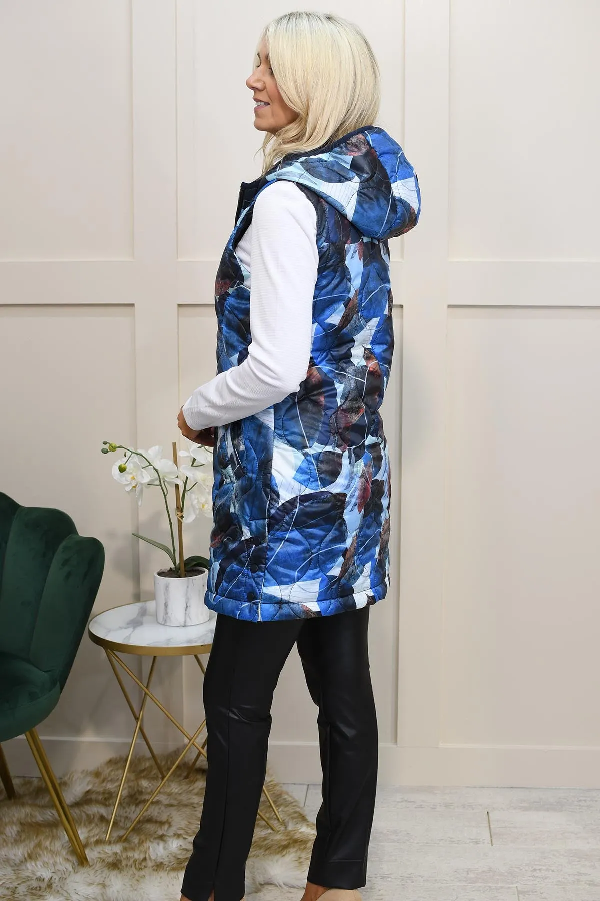 Dolcezza Multi-Tonal Blue Autumn Padded Gilet With Hood- 74828