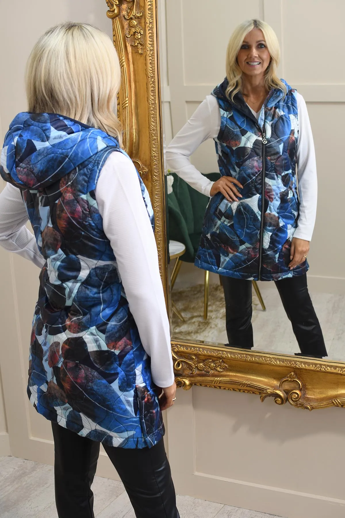 Dolcezza Multi-Tonal Blue Autumn Padded Gilet With Hood- 74828