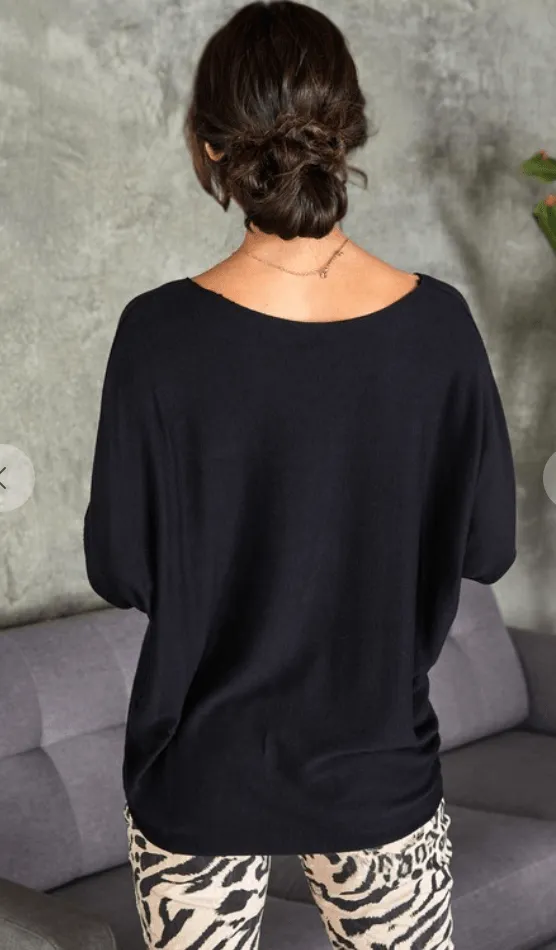Dolman Lightweight Sweater in Nero Black by Venti 6