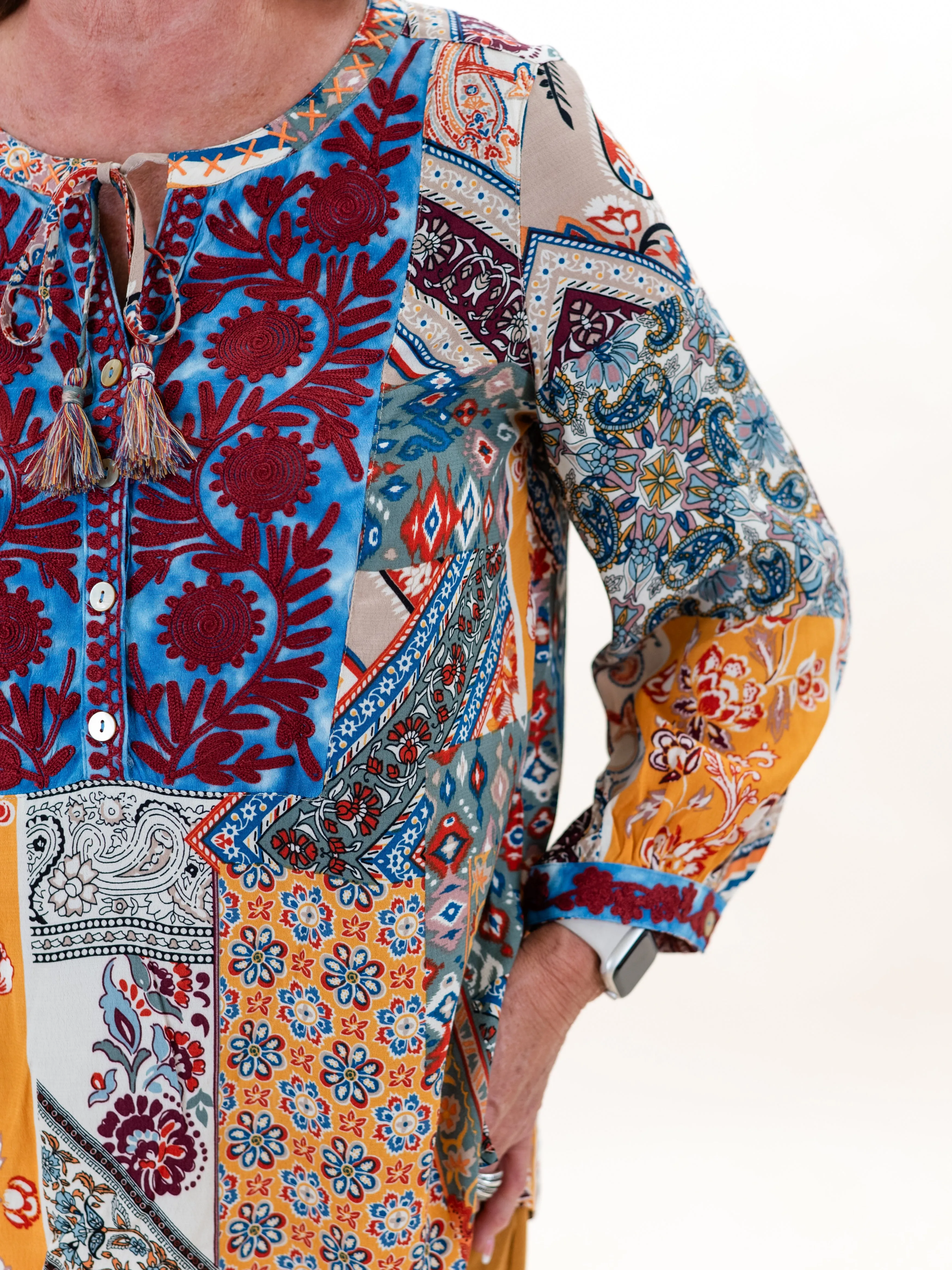 Embroidered Detail Tassel Tie Tunic by John Mark