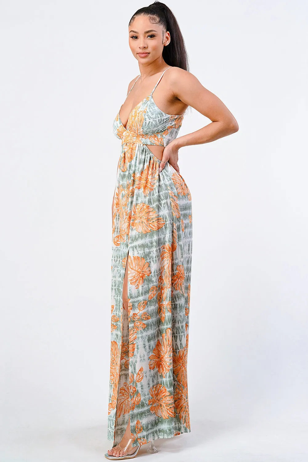 Floral Printed Side Slit Maxi Dress