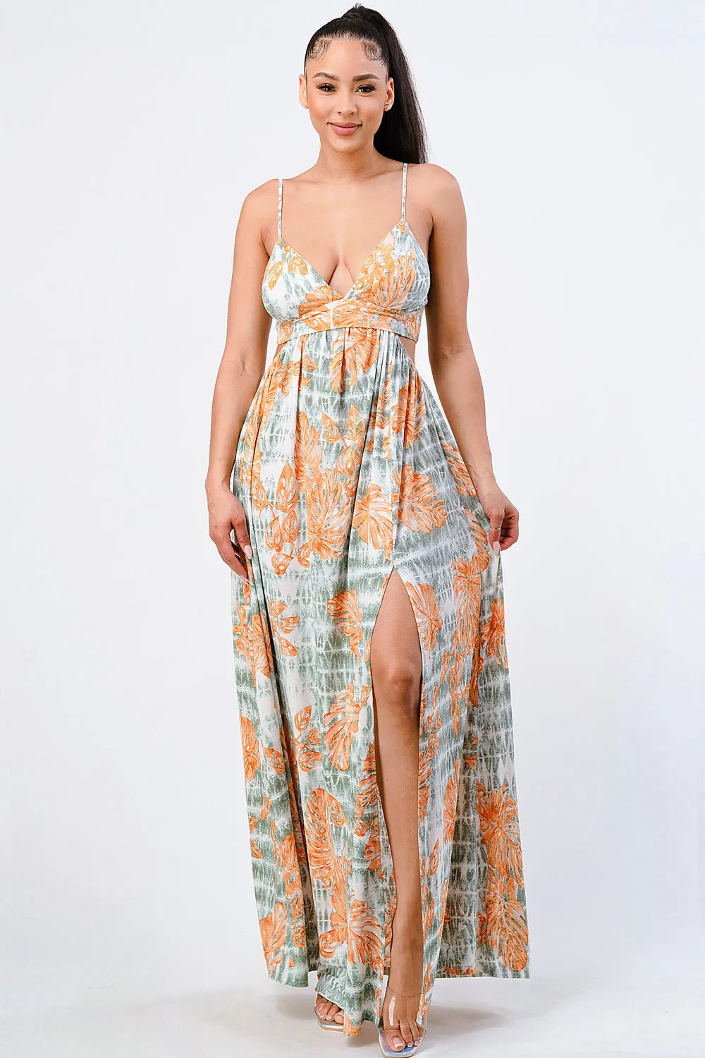 Floral Printed Side Slit Maxi Dress
