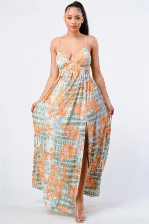 Floral Printed Side Slit Maxi Dress