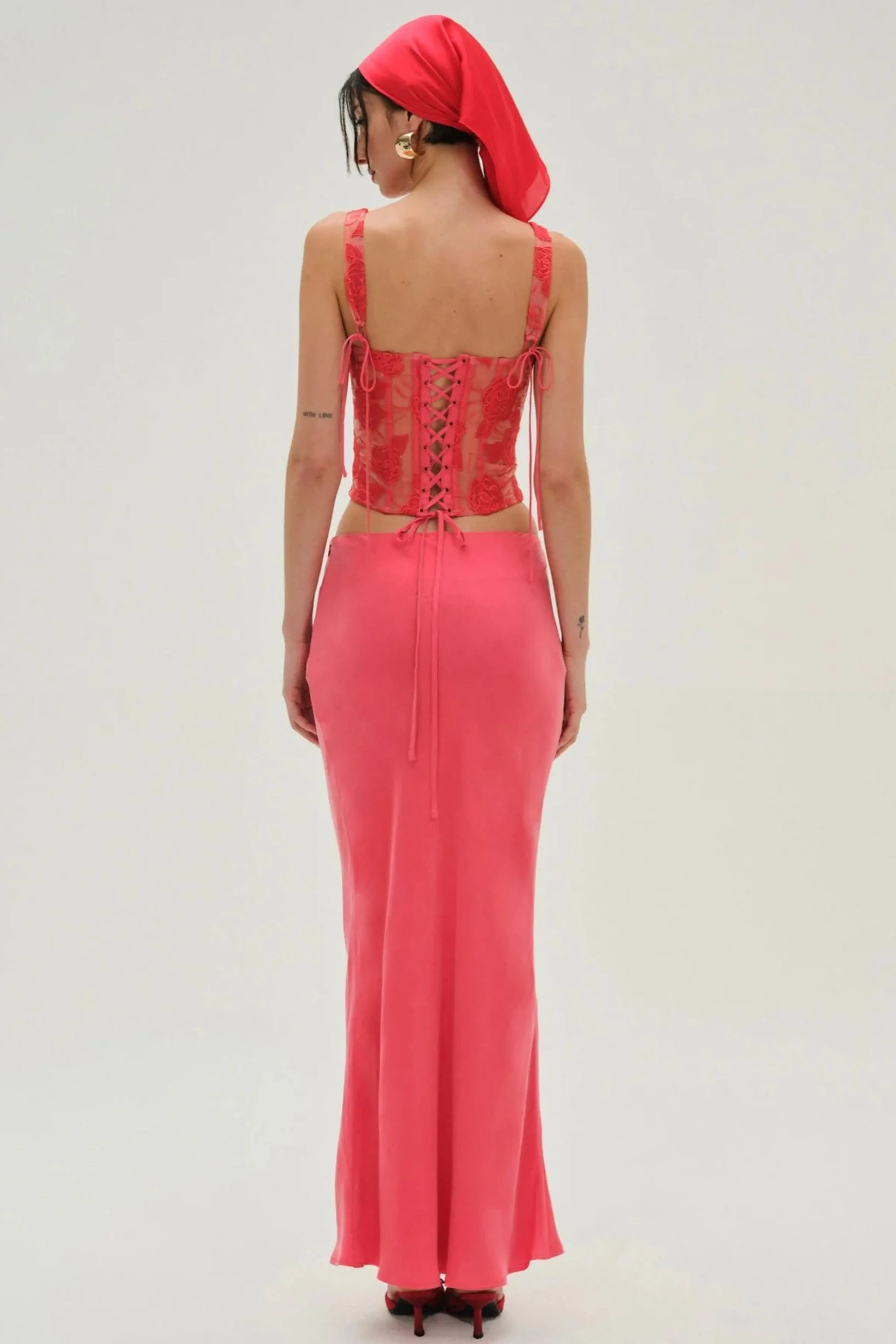 FOR LOVE & LEMONS | Embroidered Roses Corset Top - Red