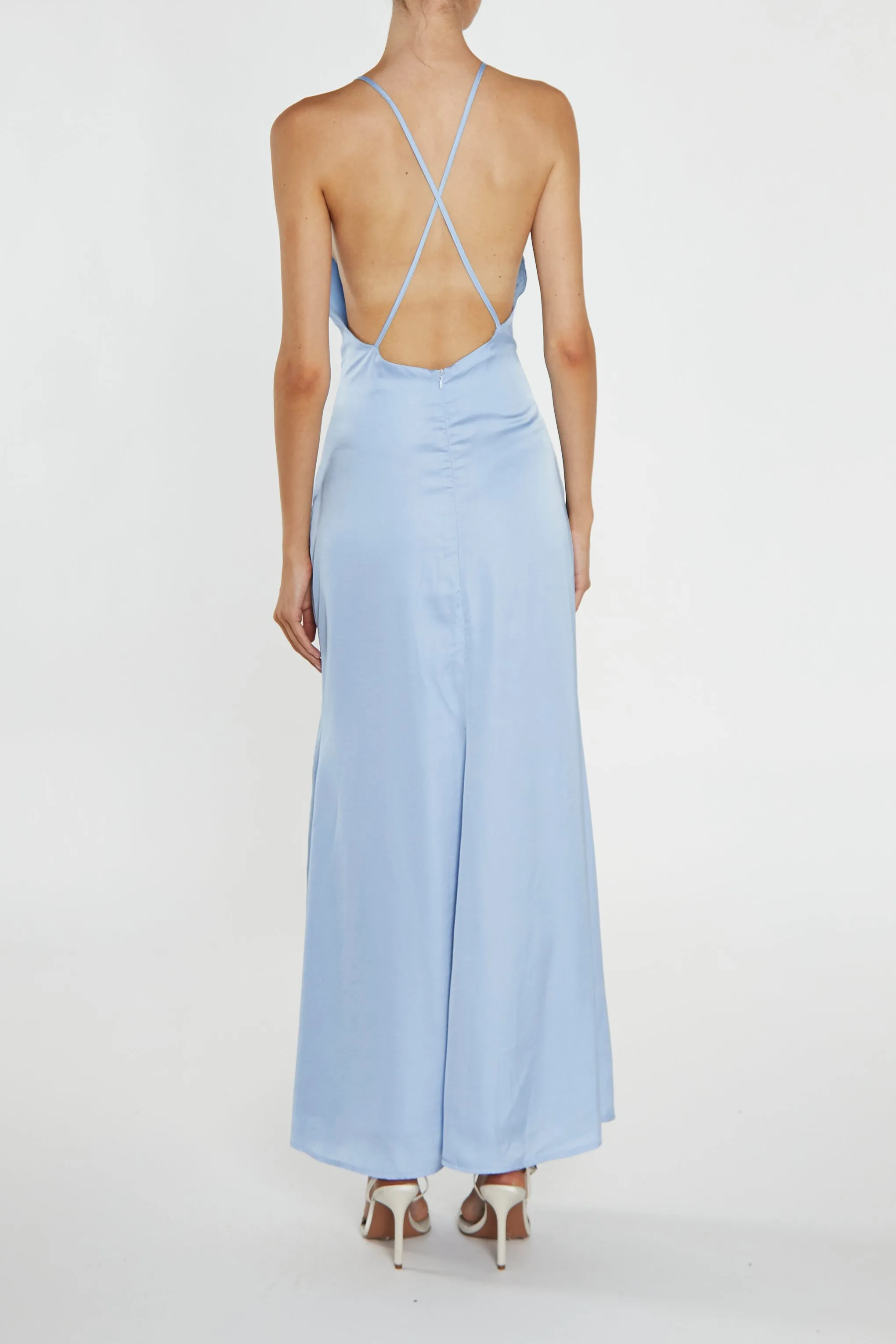 Gigi Cornflower Blue Side-Split Halterneck Maxi-Dress