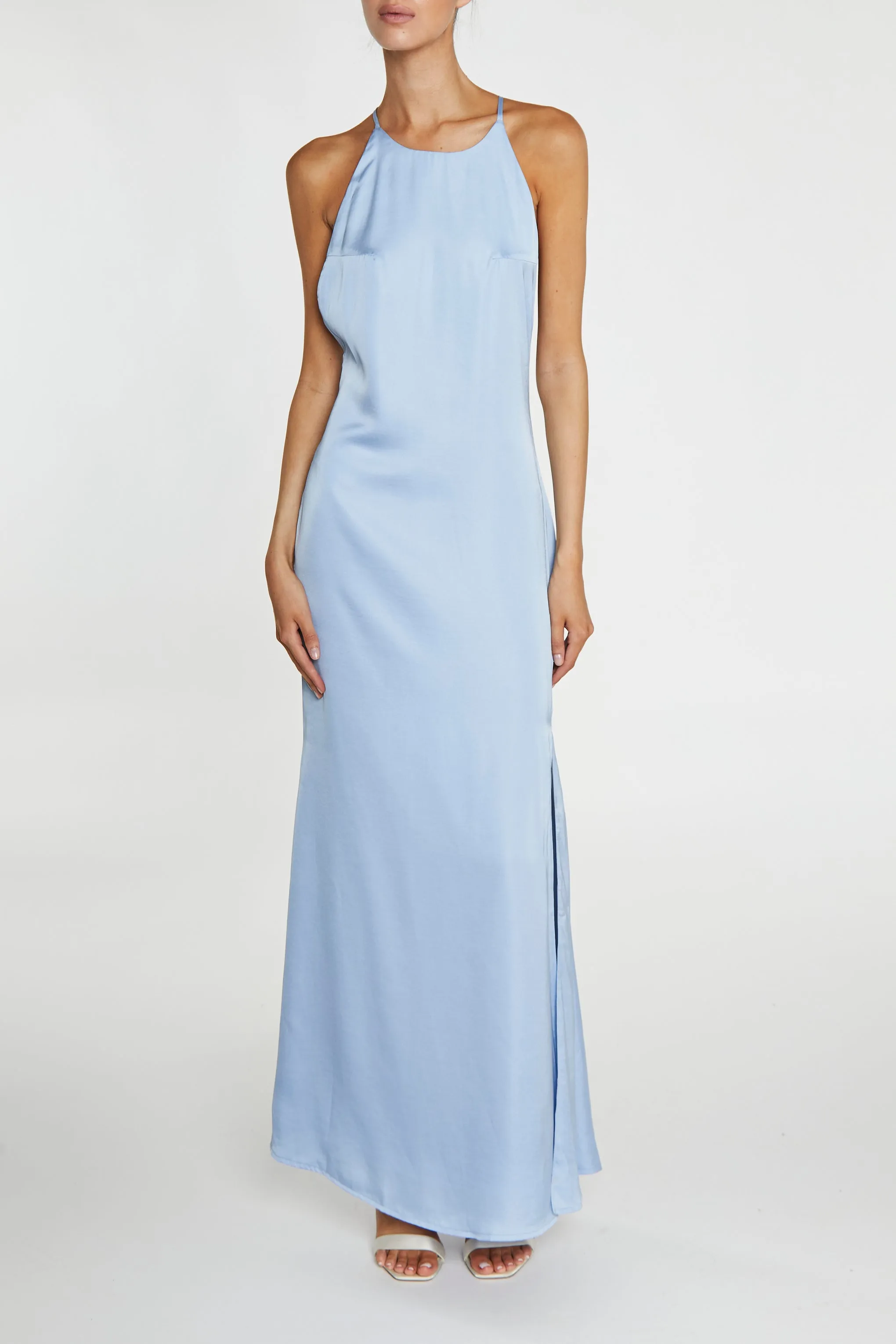 Gigi Cornflower Blue Side-Split Halterneck Maxi-Dress