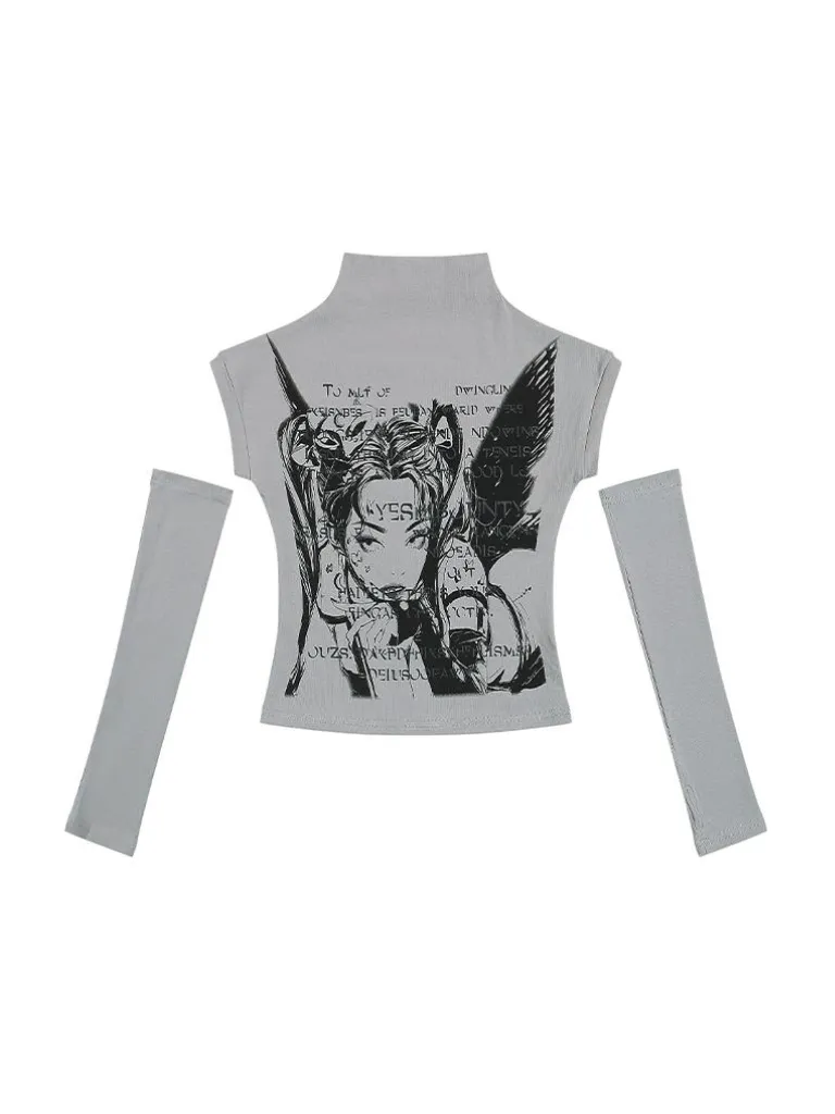 Girl Gray Print Turtleneck Half Dark