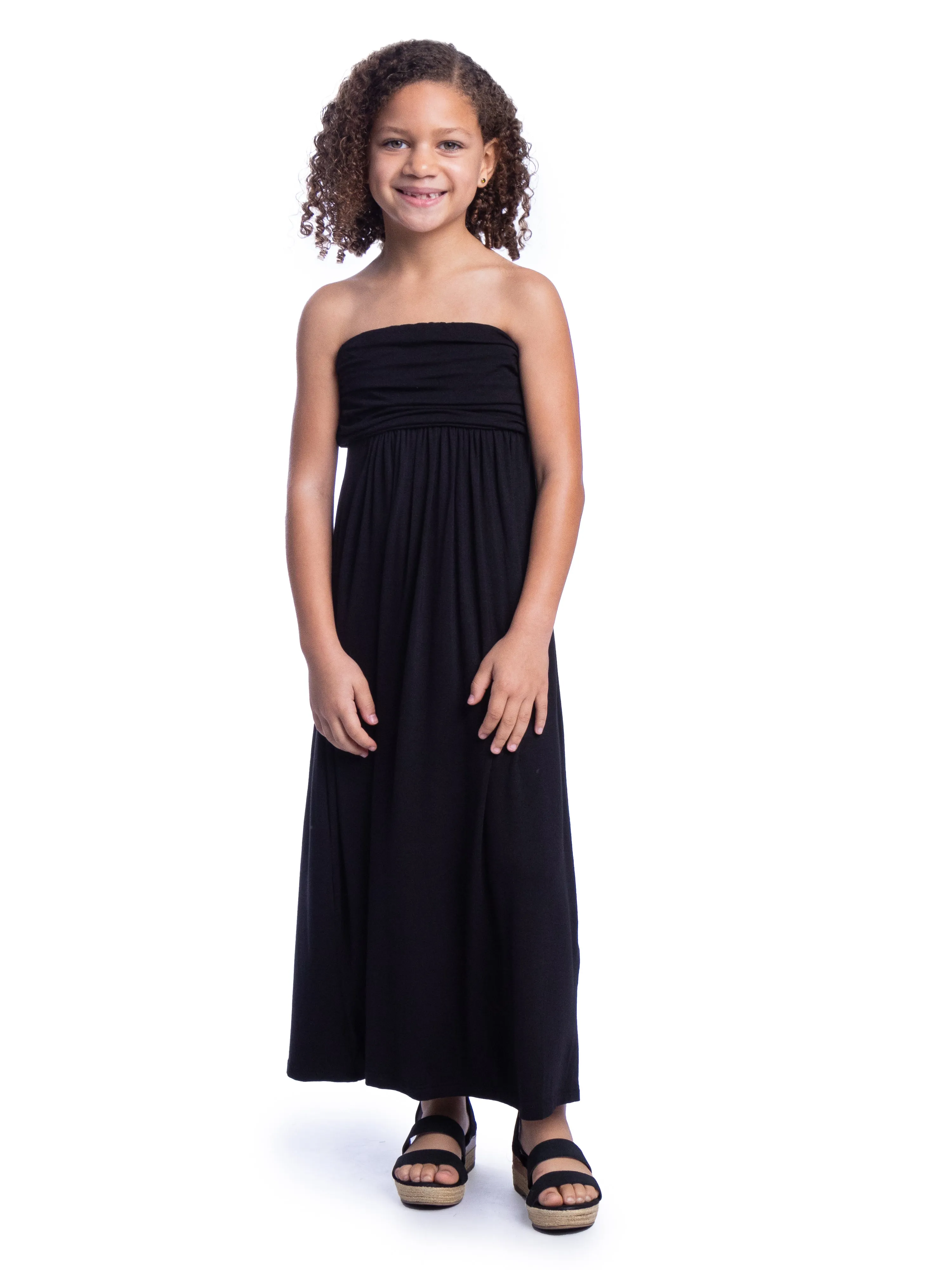 Girls Solid Color Strapless Tube Maxi Dress