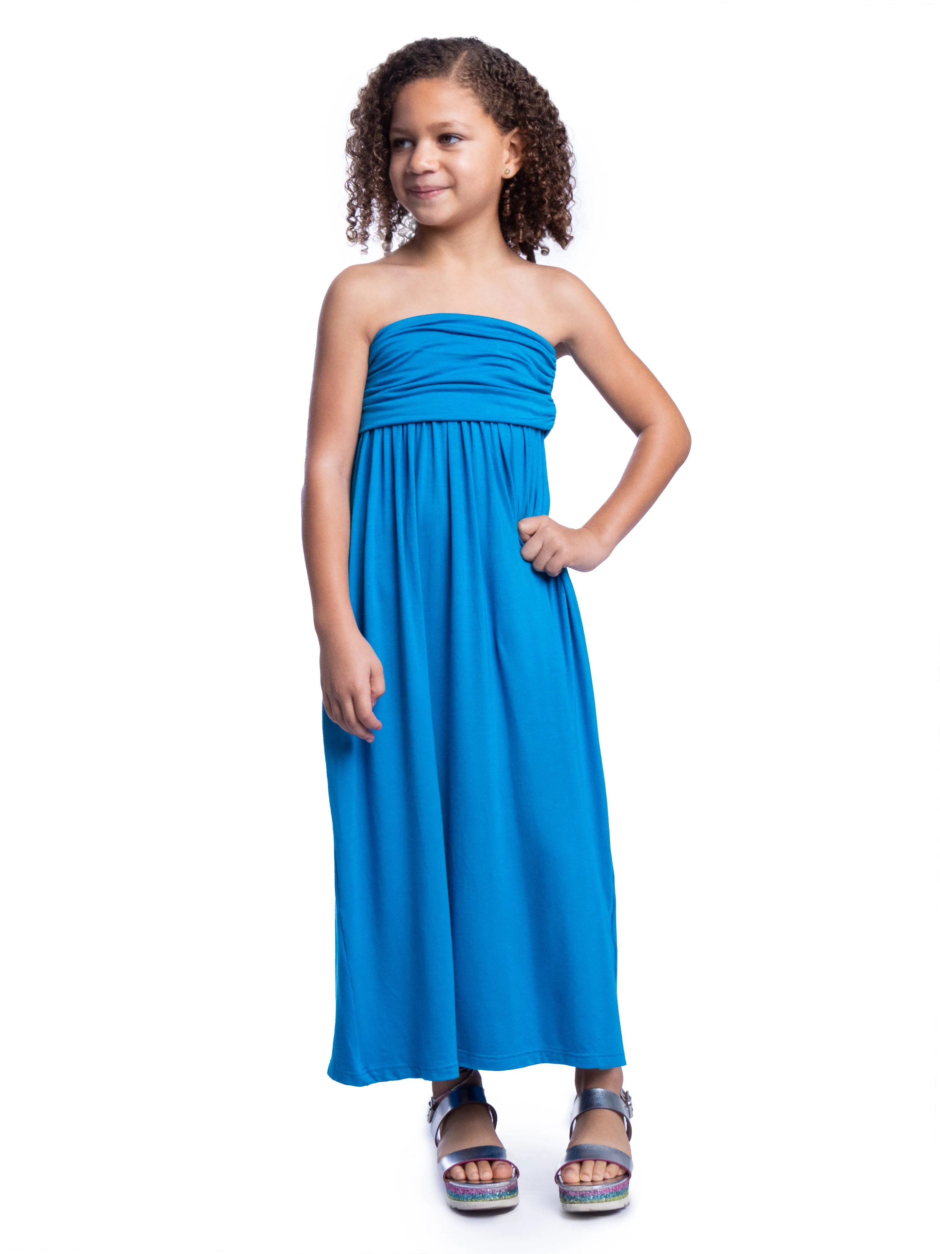 Girls Solid Color Strapless Tube Maxi Dress