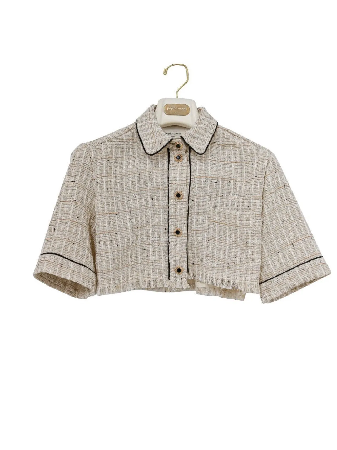 GOLD BUTTON DETAIL CROPPED TWEED JACKET