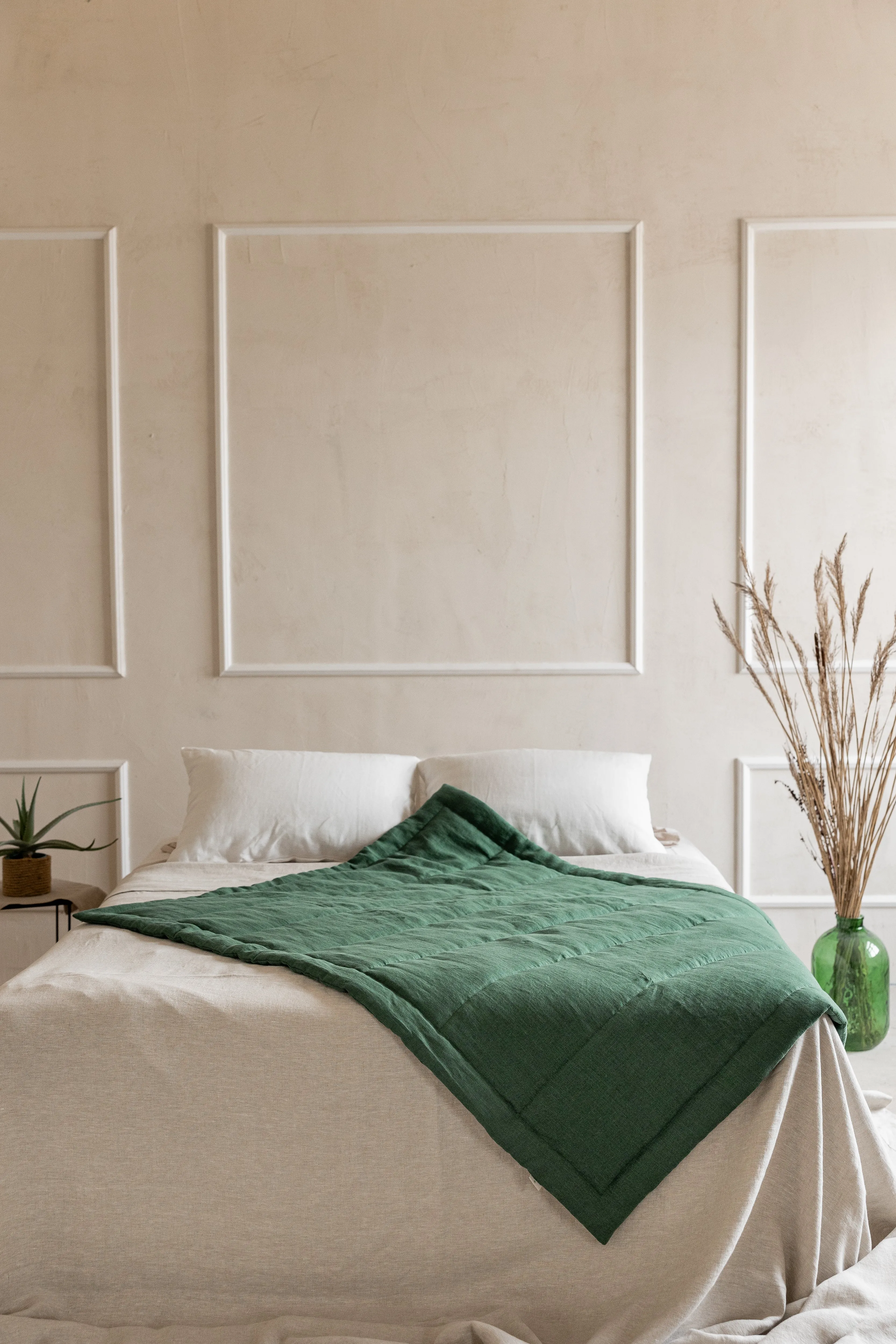 Green Hemp Linen Toddler Blanket filled Organic HEMP FIBER in linen fabric 47" x 64" (120x165 cm)