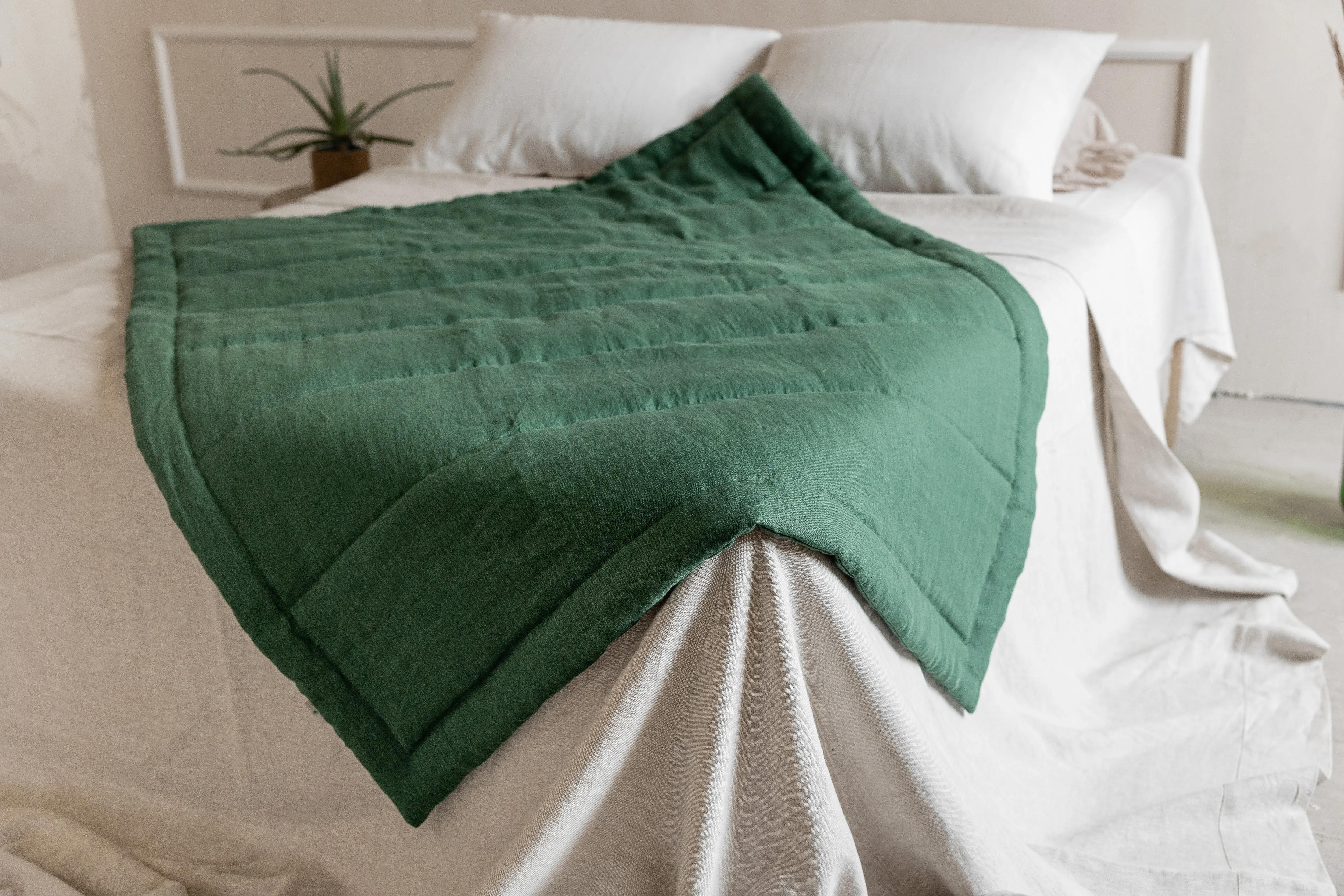 Green Hemp Linen Toddler Blanket filled Organic HEMP FIBER in linen fabric 47" x 64" (120x165 cm)