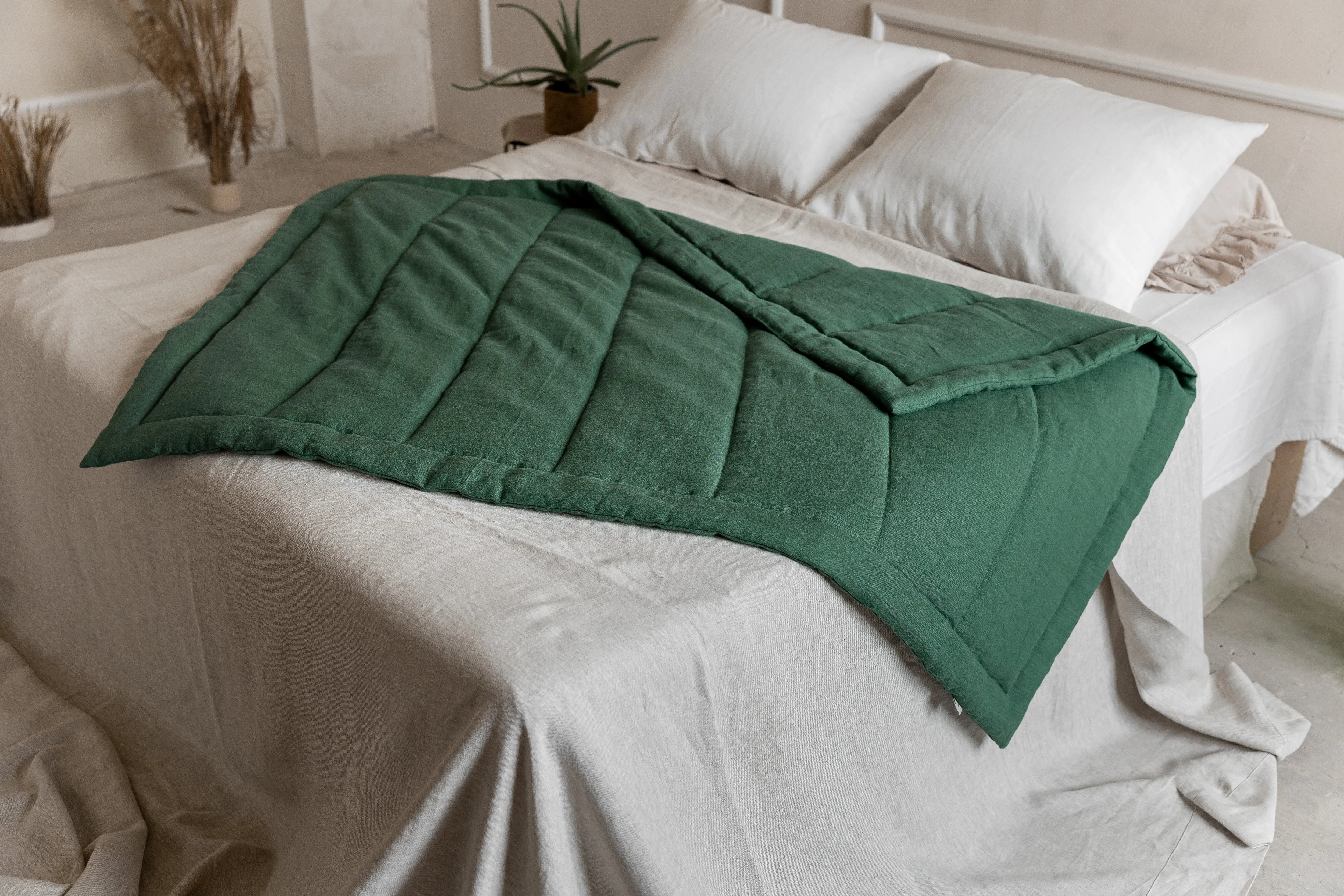 Green Hemp Linen Toddler Blanket filled Organic HEMP FIBER in linen fabric 47" x 64" (120x165 cm)